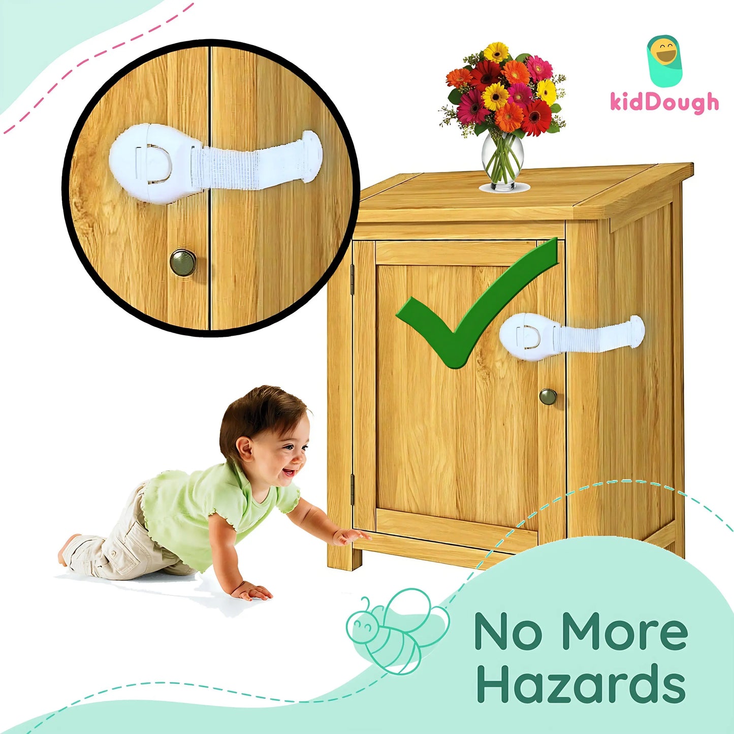 Kiddough Furniture Safety Locks for Kids - Pack of 4 Beige + 4 Brown