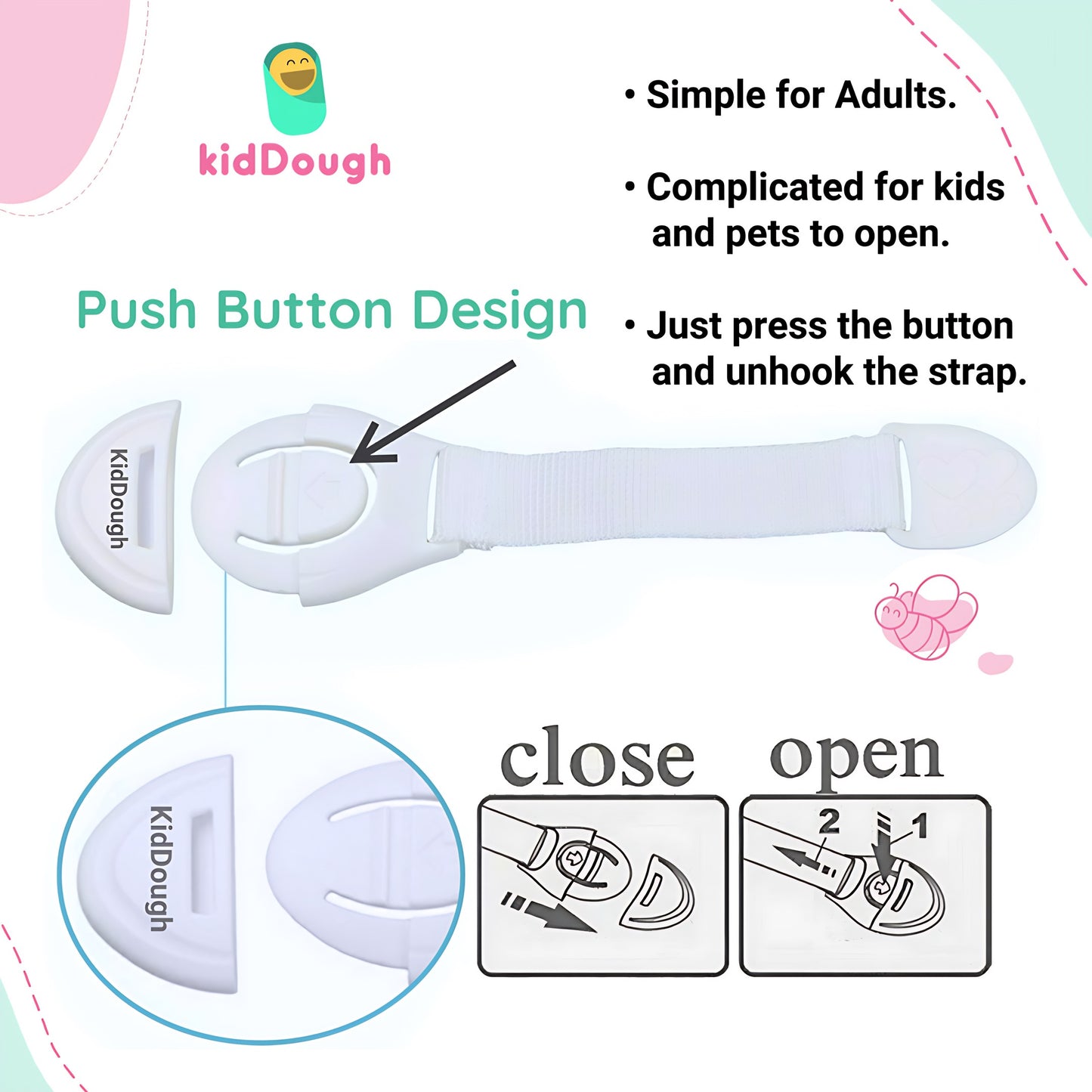 KidDough Furniture Safety Locks for Kids, Child Safety Locks for Drawers, Cabinets, Fridge, Cupboard Lock, Baby Proofing Product, Strong and Adhesive Safety Locks (White, 8 White Locks)