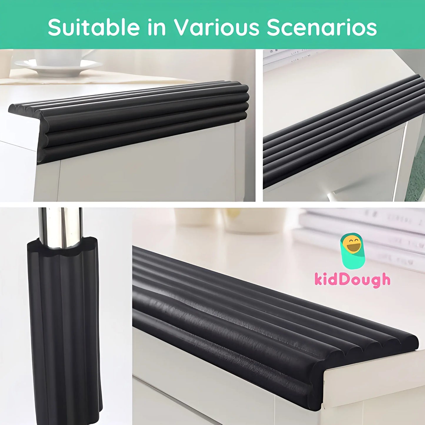 Kiddough Baby Proofing Flat Edge Protector - 2 Mtrs Safety Strip, Black