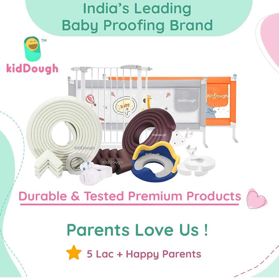 Kiddough Baby Proofing Kit with 2M Edge Protector, 5 Safety Locks, 6 Socket Guards, 2 Door Guards, White