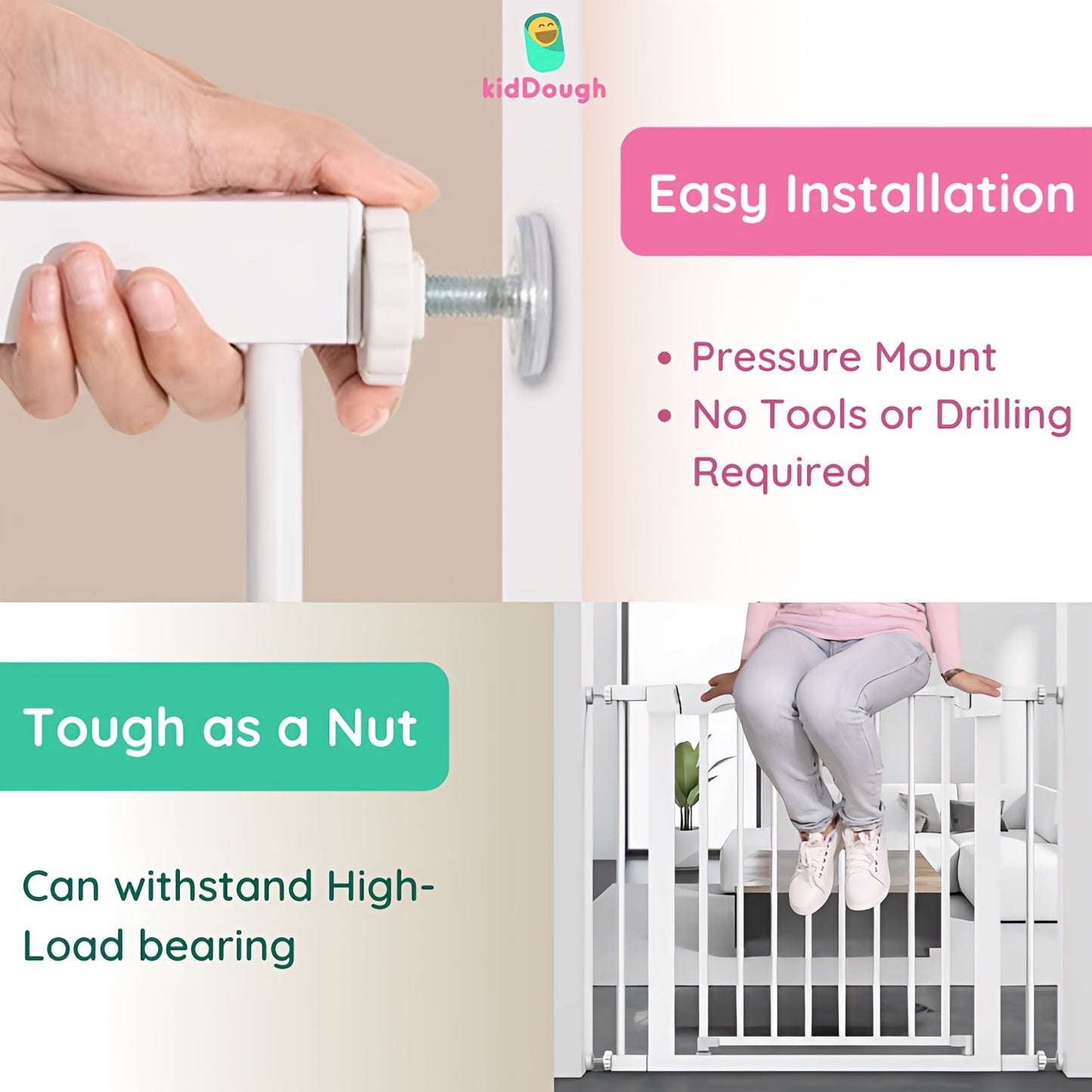 Kiddough Baby Safety Gate - (124-131cms Adjustable Width Coverage)