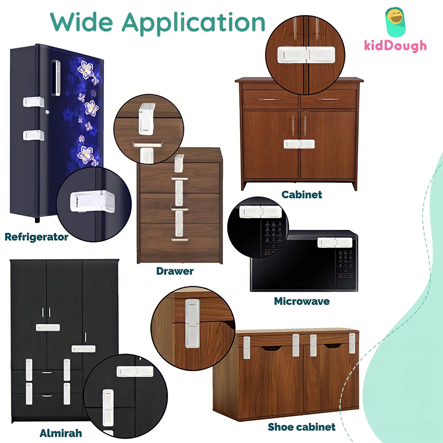 Kiddough Baby Proofing Angle Child Safety Lock (Pack of 4,White)