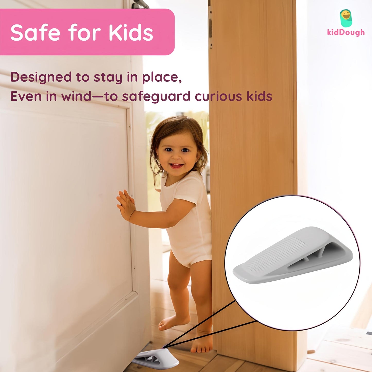 KidDough Door Stopper Wedge for Baby Safety, Non Slip Rubber Door Stoppers with Powerful Gripping, Work on Any Surface, 2 Pieces