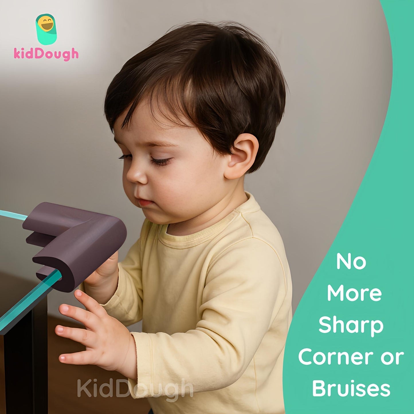 KidDough U-Shape Corner Guards for Kids Safety, Table Corners Edge Protector, Baby Proofing Edge & Corner Guards, for Thin Table Tops, Brown (8pcs/Pack)