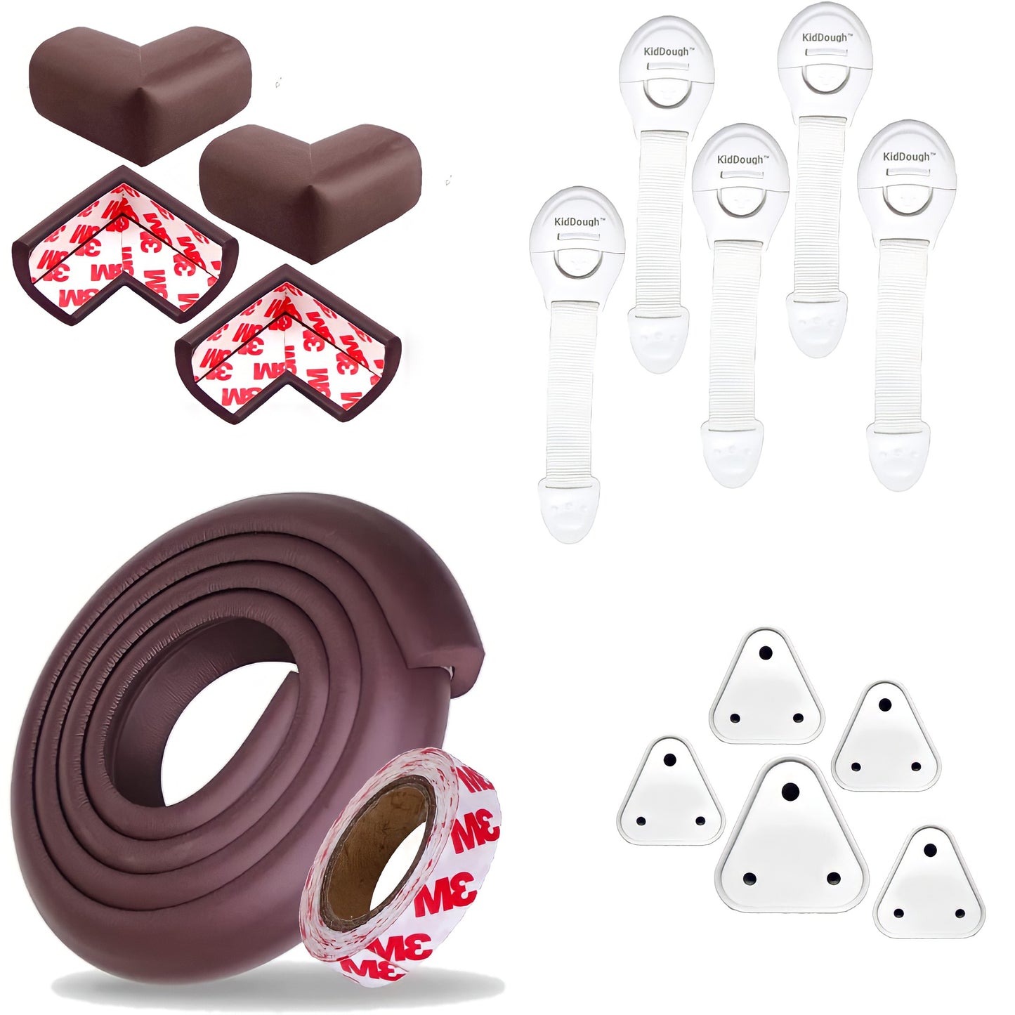 Kiddough Baby Safety Proofing Kit - 2 Meters Safety Strip + 5 Safety Locks + 4 Corner Guards + 6 Socket Guards