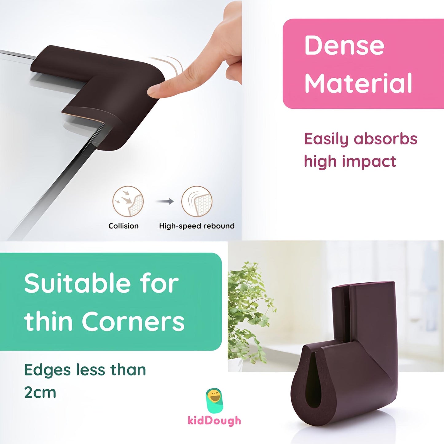 KidDough U-Shape Corner Guards for Kids Safety, Table Corners Edge Protector, Baby Proofing Edge & Corner Guards, for Thin Table Tops, Brown (8pcs/Pack)