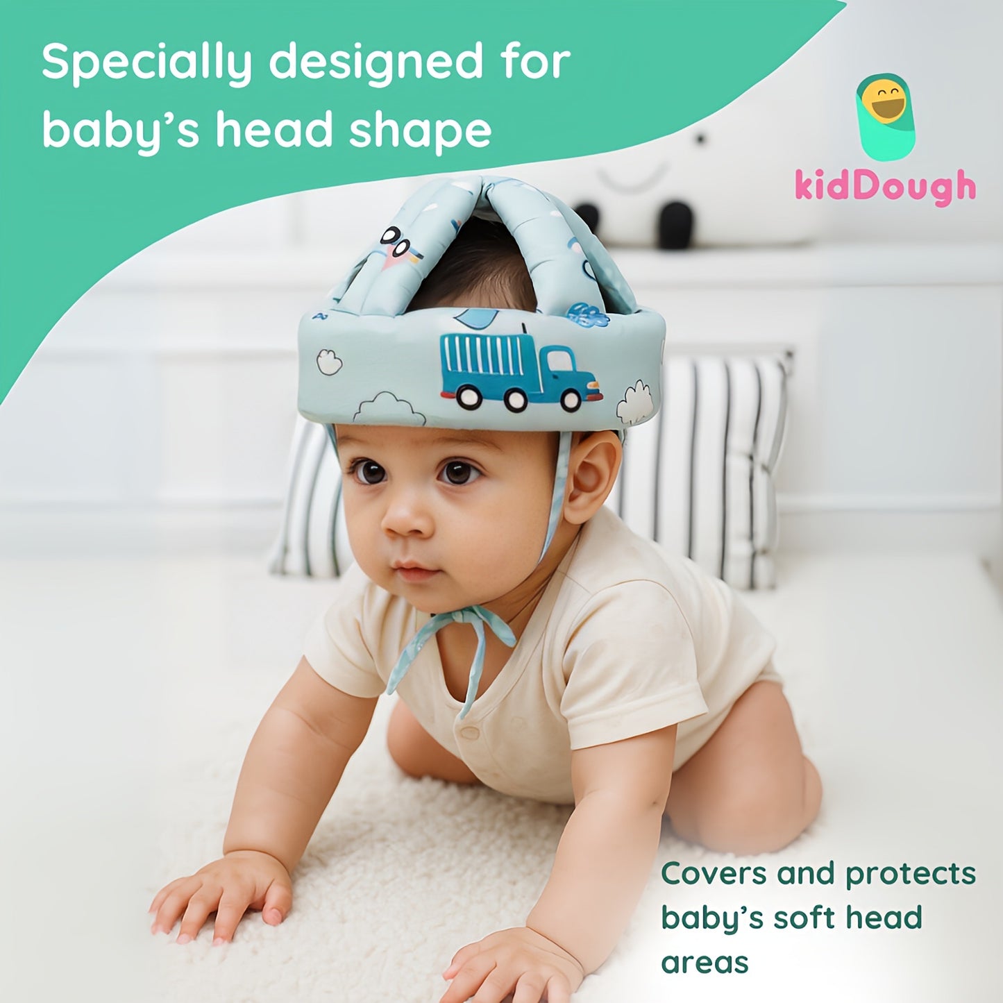 Kiddough Head Protector For Baby Safety | 6 Months-3 Years, Baby Safety Helmet With Soft Cushion | Proper Air Ventilation For Kids And Toddlers | Secure, Fit & Comfort Light weighted Helmet