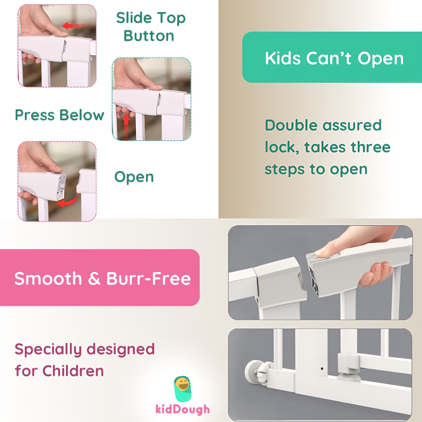 Kiddough Baby Safety Gate - (124-131cms Adjustable Width Coverage)