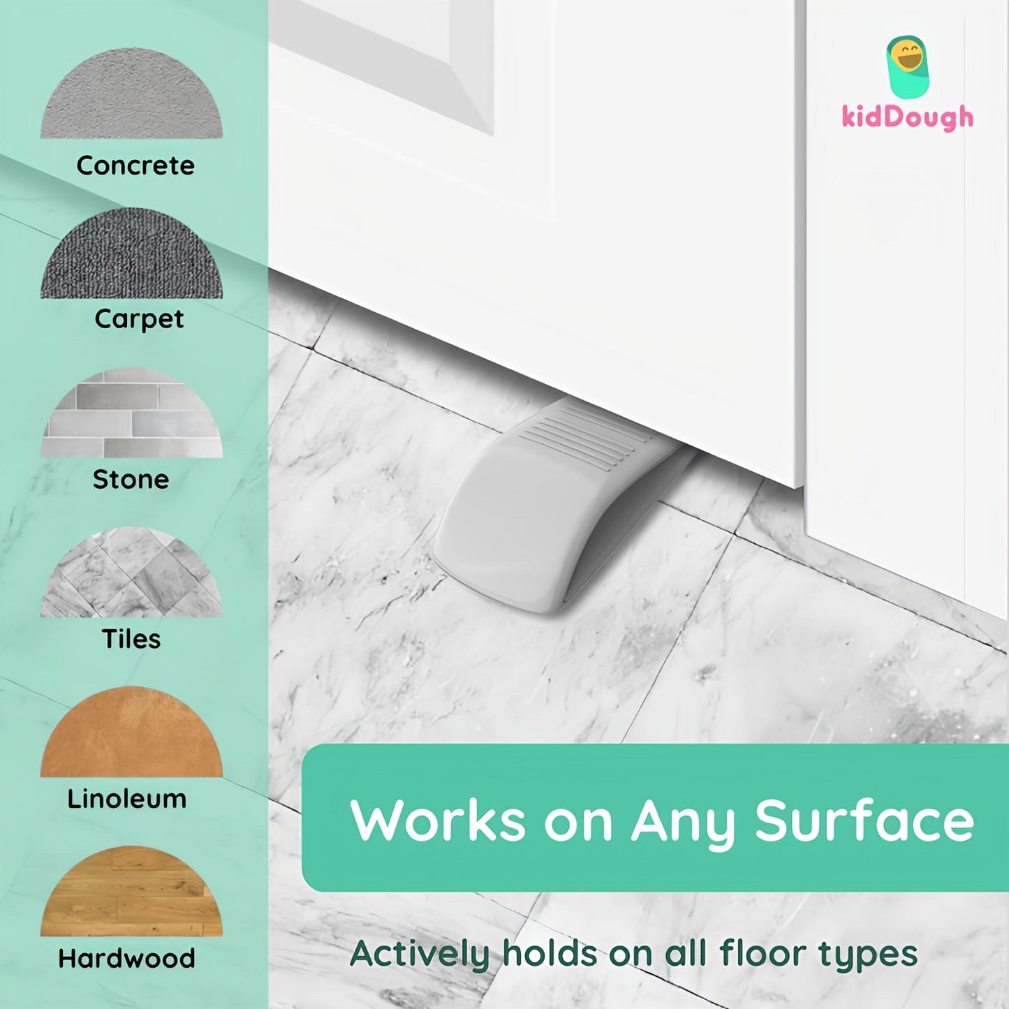 KidDough Door Stopper Wedge for Baby Safety, Non Slip Rubber Door Stoppers with Powerful Gripping, Work on Any Surface, 2 Pieces