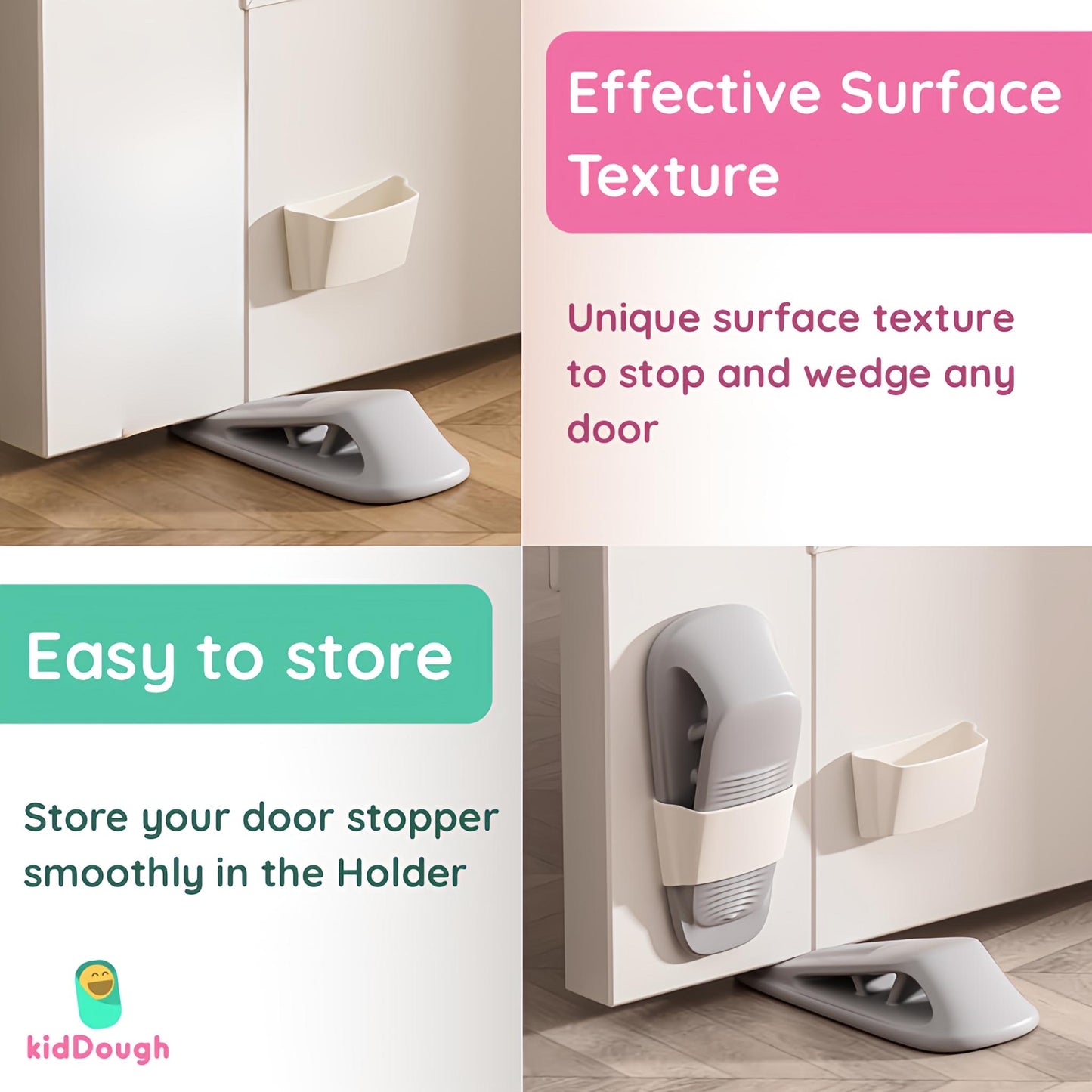 KidDough Door Stopper Wedge for Baby Safety, Non Slip Rubber Door Stoppers with Powerful Gripping, Work on Any Surface, 2 Pieces