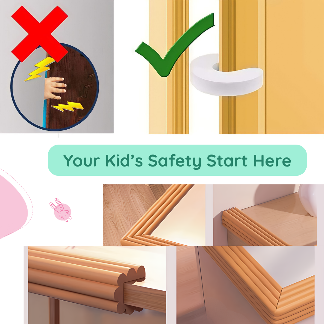 Kiddough Baby Proofing Kit with 2M Edge Protector, 5 Safety Locks, 6 Socket Guards, 2 Door Guards, Wooden