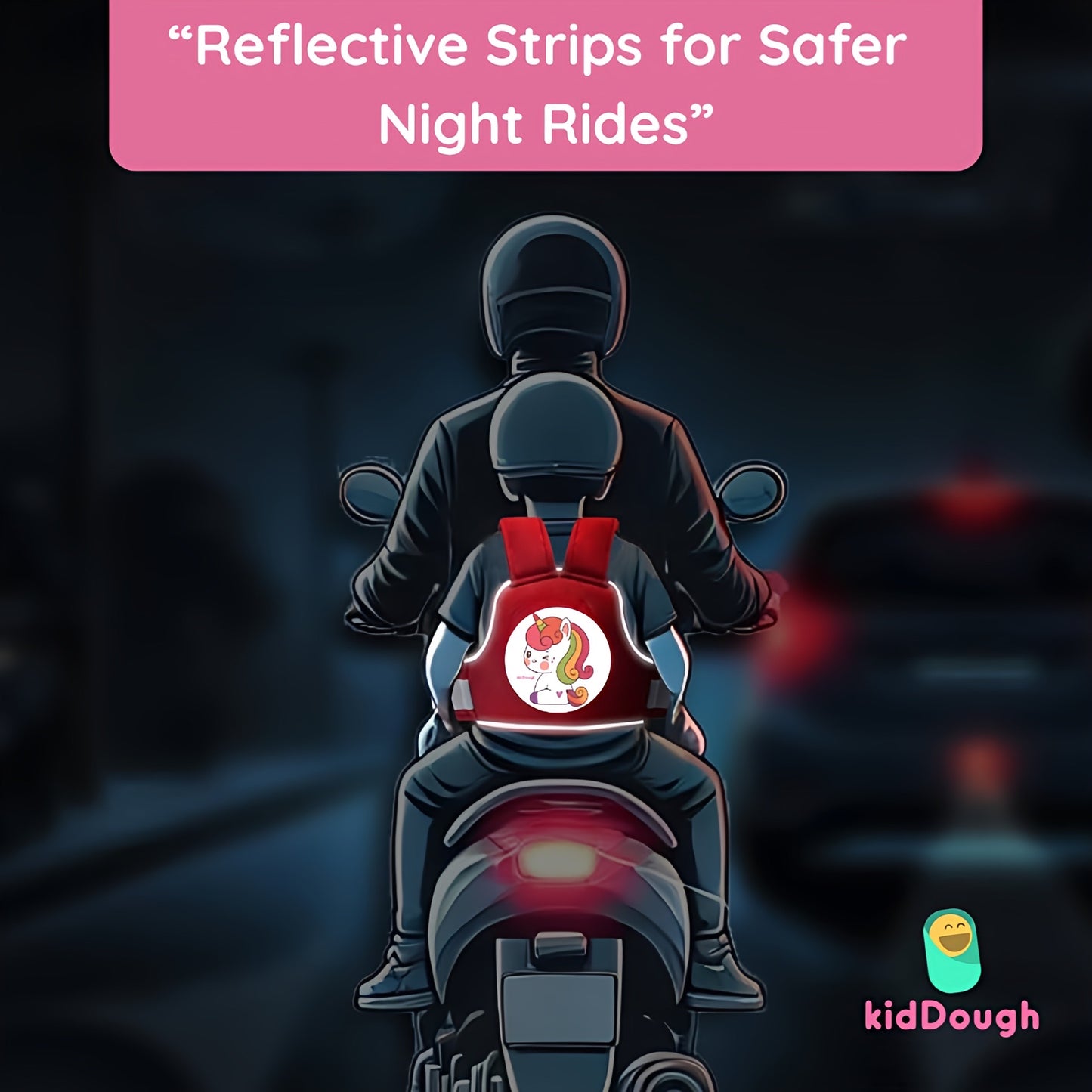 Kiddough Baby Safety Belt for Kids | Two Wheeler Bike/Scooty Belt for Kids Safety, Child Harness Safety Belt with Adjustable Baby Carrier for Toddlers & Baby (Cartoon Red)