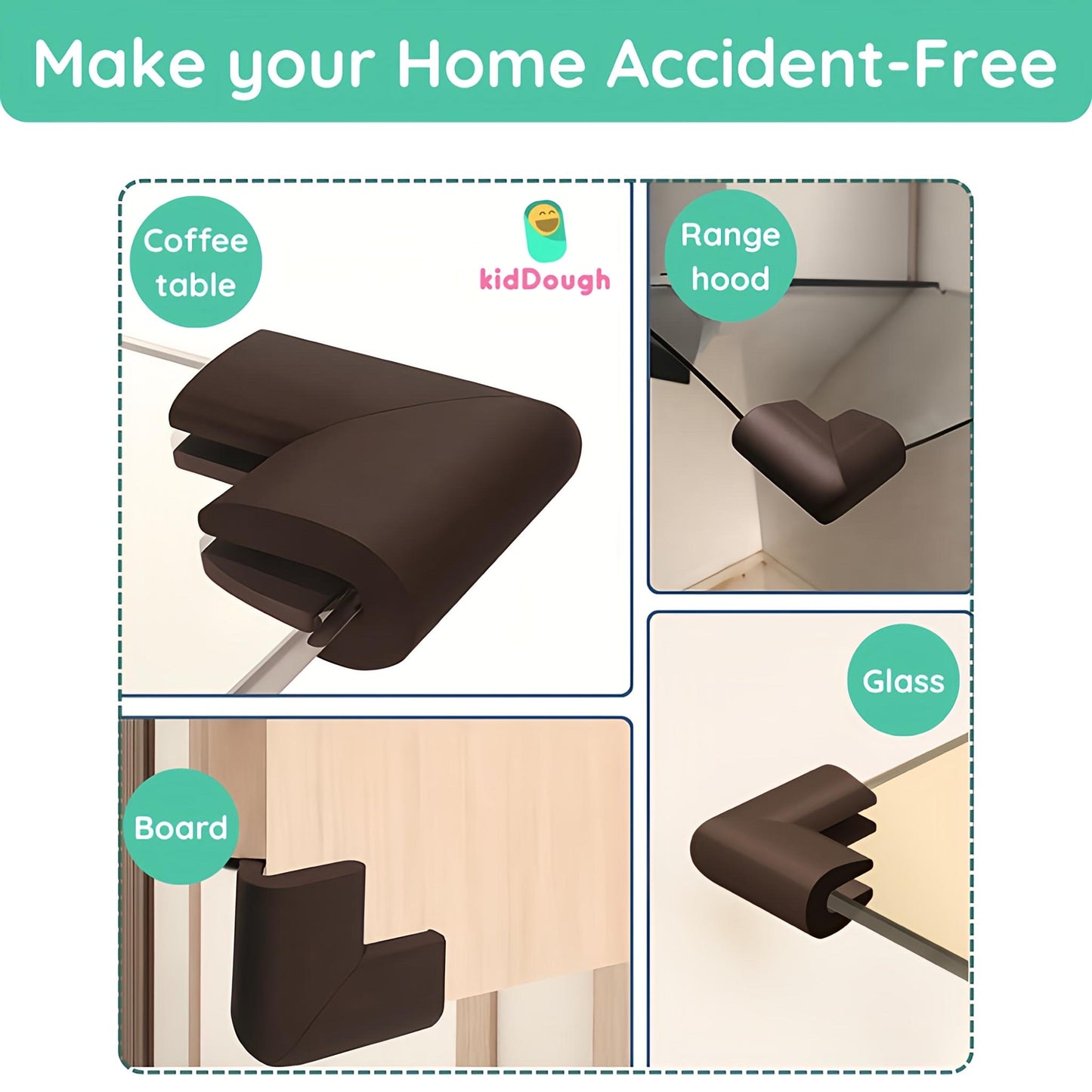 KidDough U-Shape Corner Guards for Kids Safety, Table Corners Edge Protector, Baby Proofing Edge & Corner Guards, for Thin Table Tops, Brown (8pcs/Pack)
