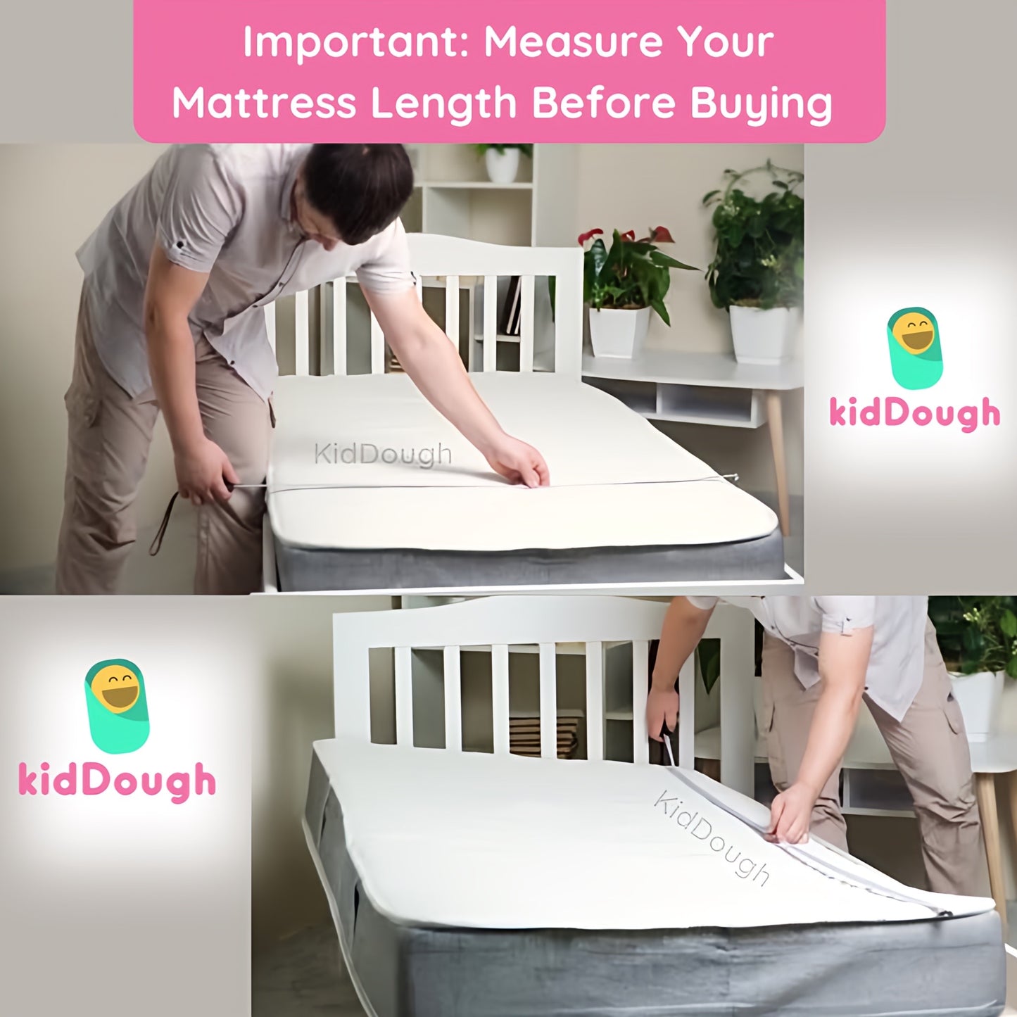 Kiddough Bed Railing for Baby Safety (6.5ft*6.5ft, Two Side, Off-White)