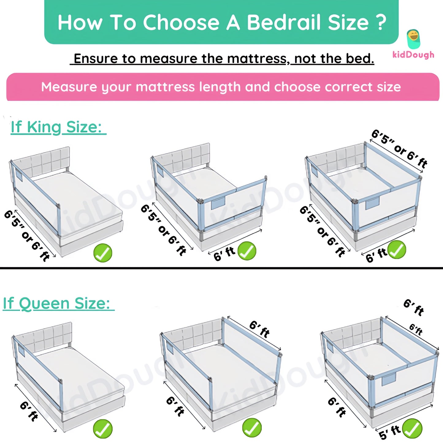 Kiddough Bed Railing for Baby Safety (6.5ft*6.5ft, Two Side, Off-White)