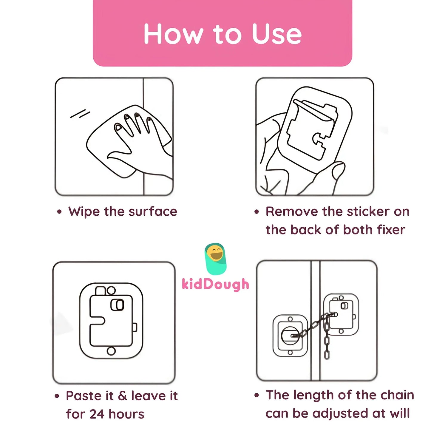 KidDough Door Latch Chain Safety Lock, Door/Window Chain for Secure Home | Ideal for Bedroom, Bathroom, Sliding Doors | Safety Lock for Kids, 1 Piece