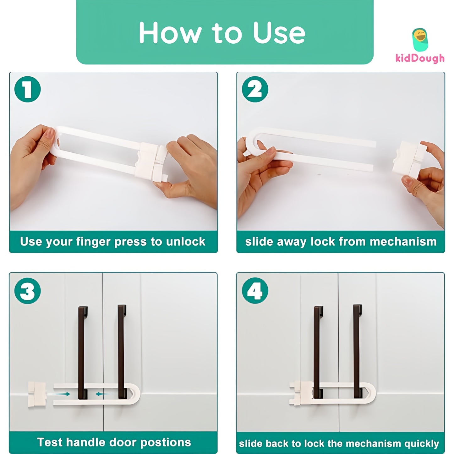Kiddough U Shape Baby Safety Security Cupboard, Drawer, Cabinet Lock for Child, Infant & Kids