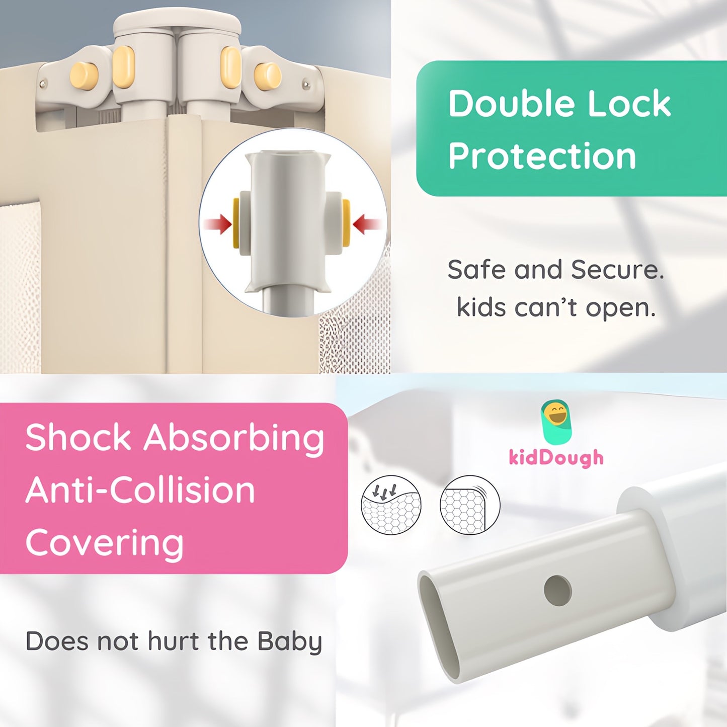 Kiddough Bed Railing for Baby Safety (6ft*5ft, Two Side, Off-White)