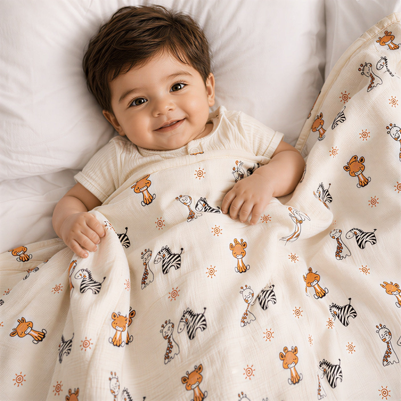 KidDough Ultra-Soft Muslin Baby Blanket for All-Seasons | Soft, Breathable, Lightweight Baby Quilt, Receiving Blanket, Bath Towel, Stroller Cover | 105x105cm for 0-2 Years (Giraffe)