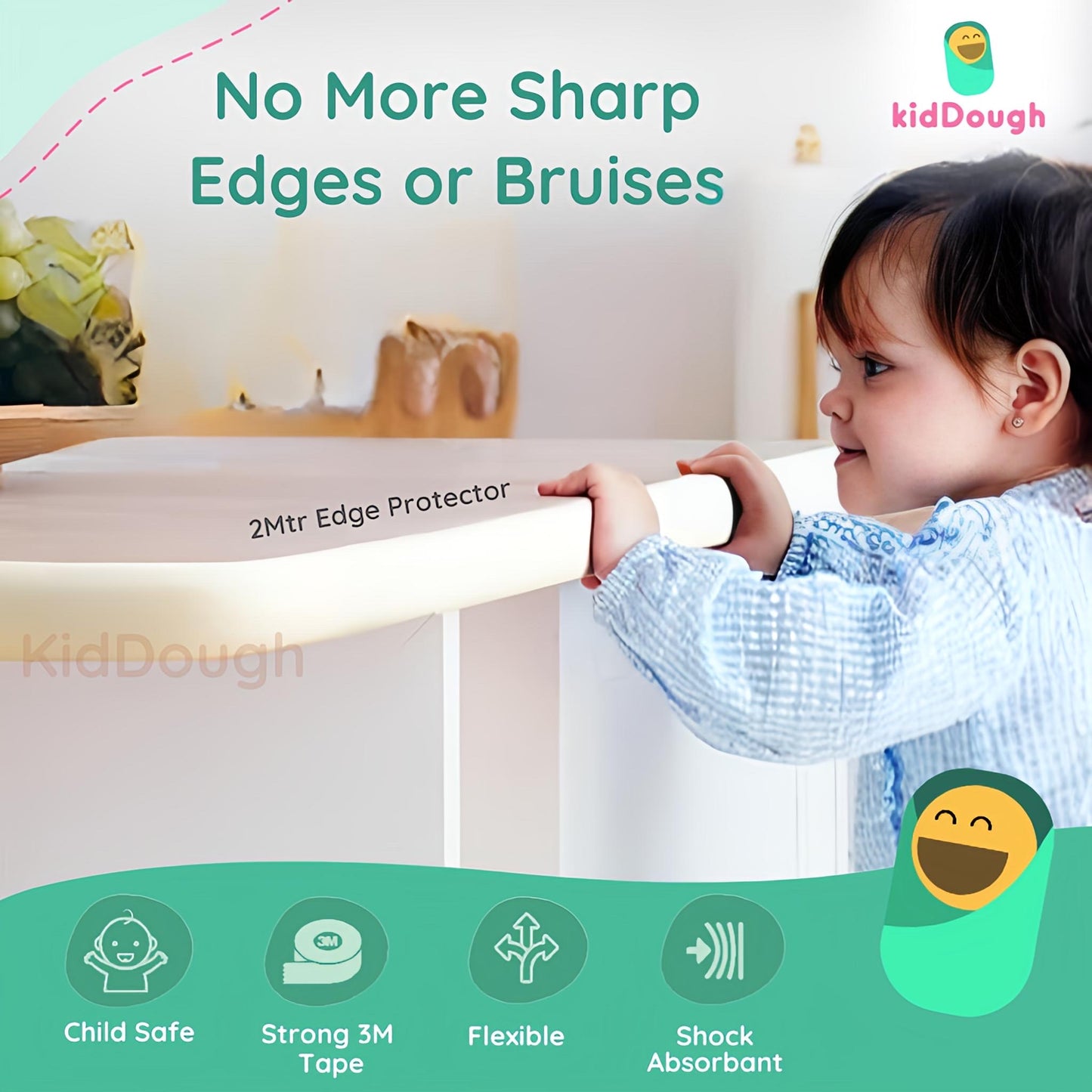 Kiddough Baby Proofing Safety Strip, Furniture Edge Guard (2 Meters Extra Thick, White)