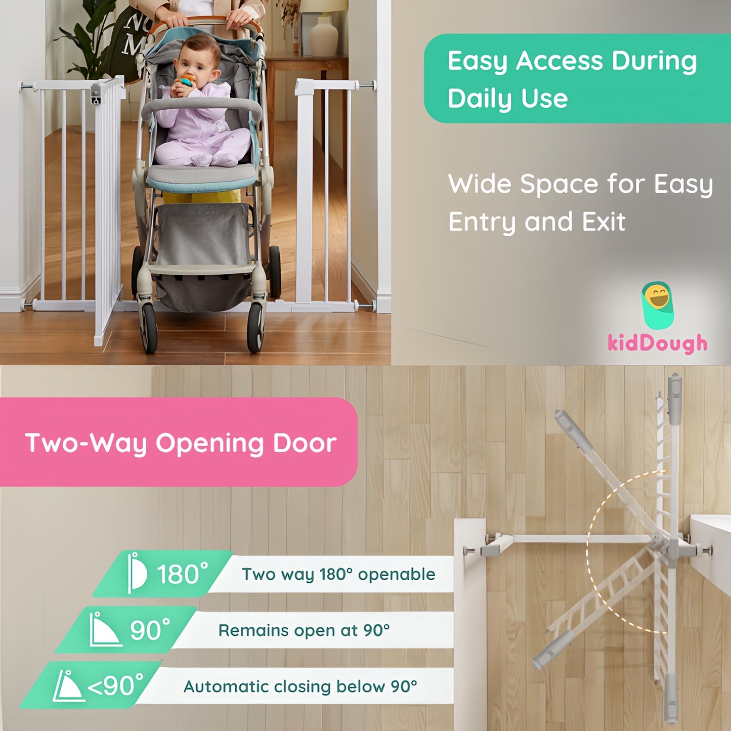 Kiddough Baby Safety Gate - (124-131cms Adjustable Width Coverage)