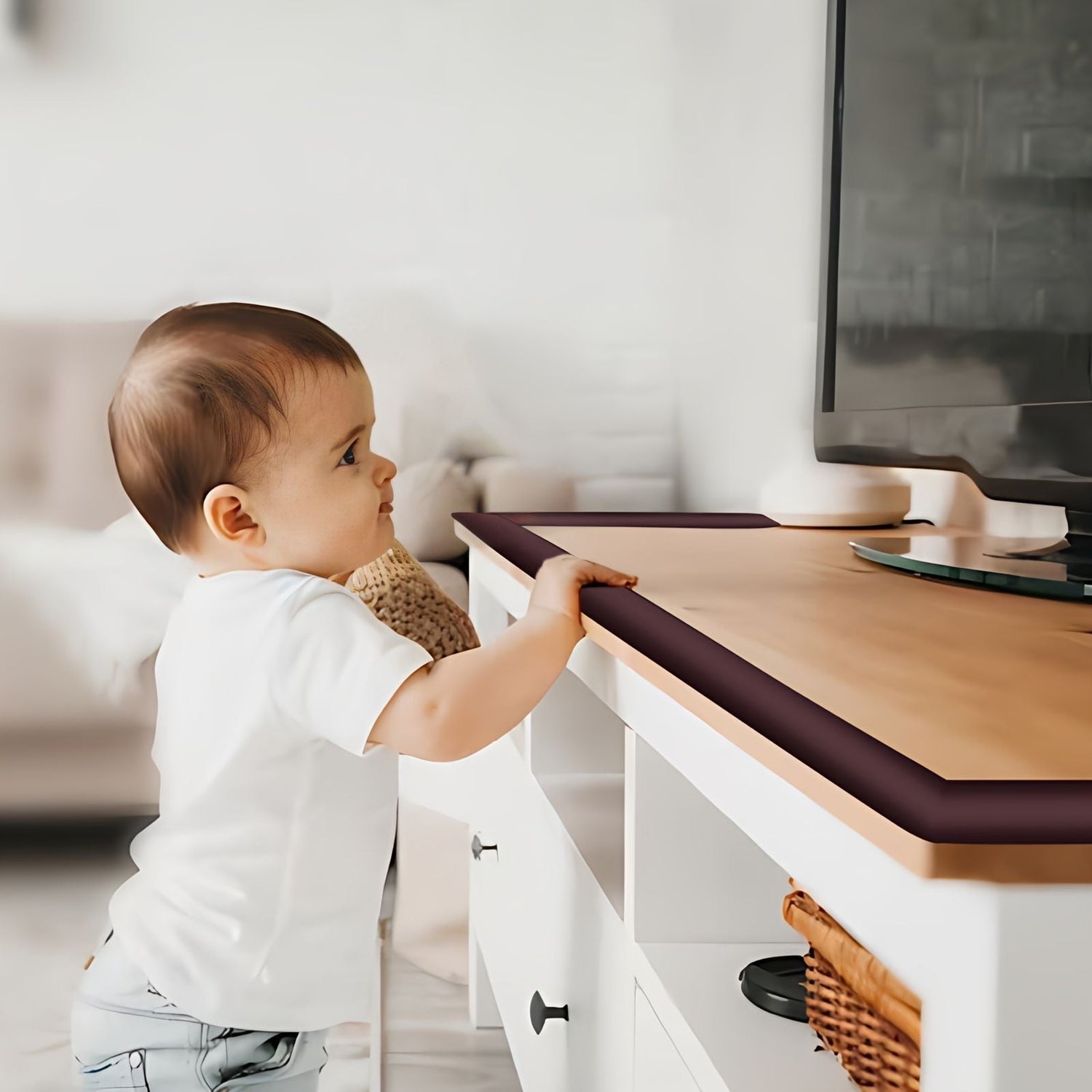 KidDough edge protector roll for baby safety – soft foam bumper strip for sharp furniture edges and corners.