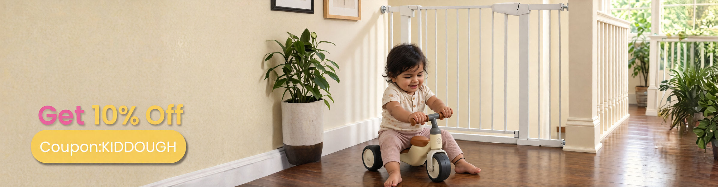 KidDough adjustable baby safety gate for stairs and doorways with double lock system – child proof stair gate.