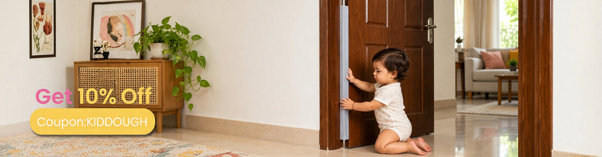 KidDough rubber door stopper wedge for baby safety – prevents finger pinches and accidental lock-ins.