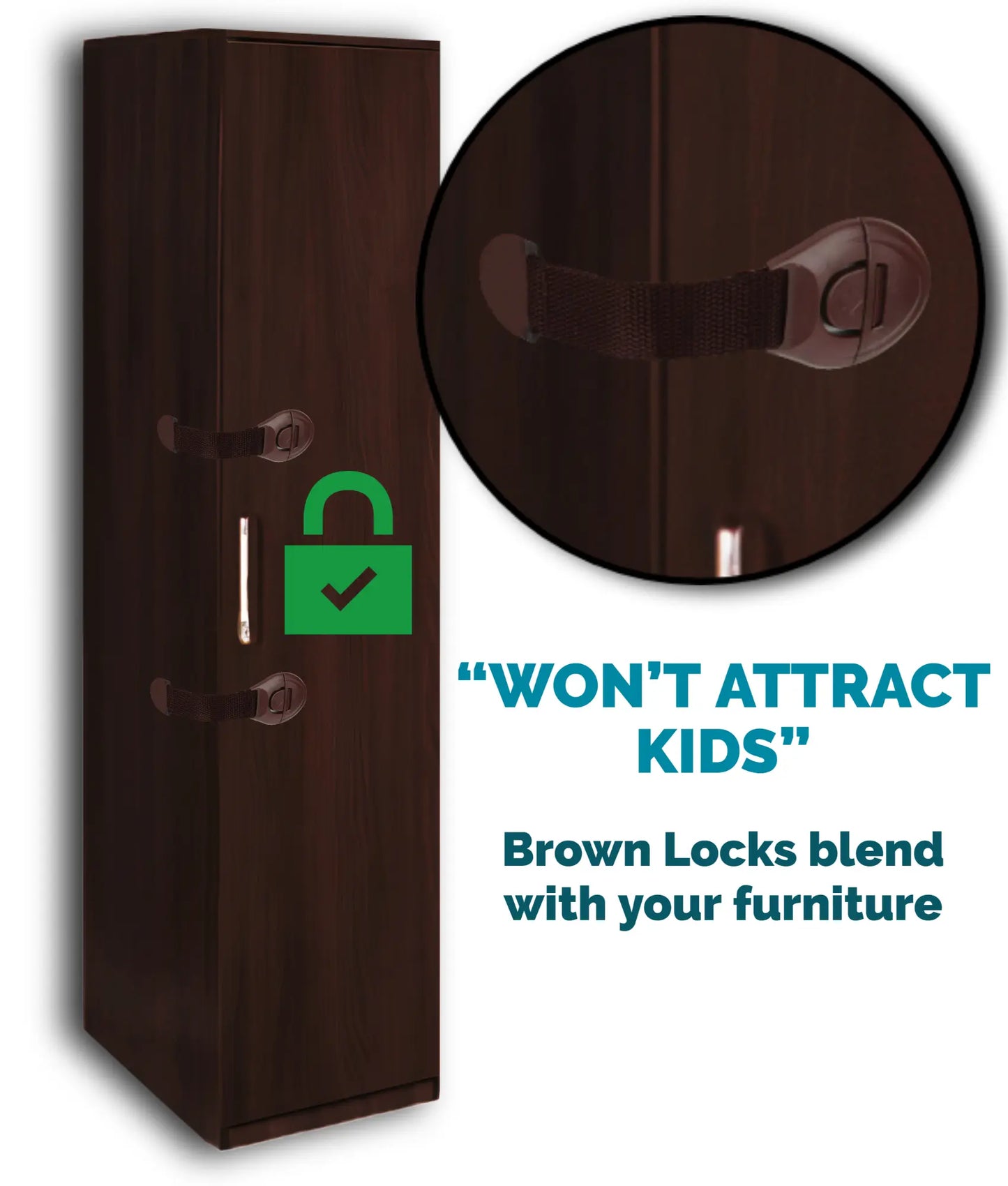 Kiddough Furniture Safety Locks for Kids - Pack of 10, Brown