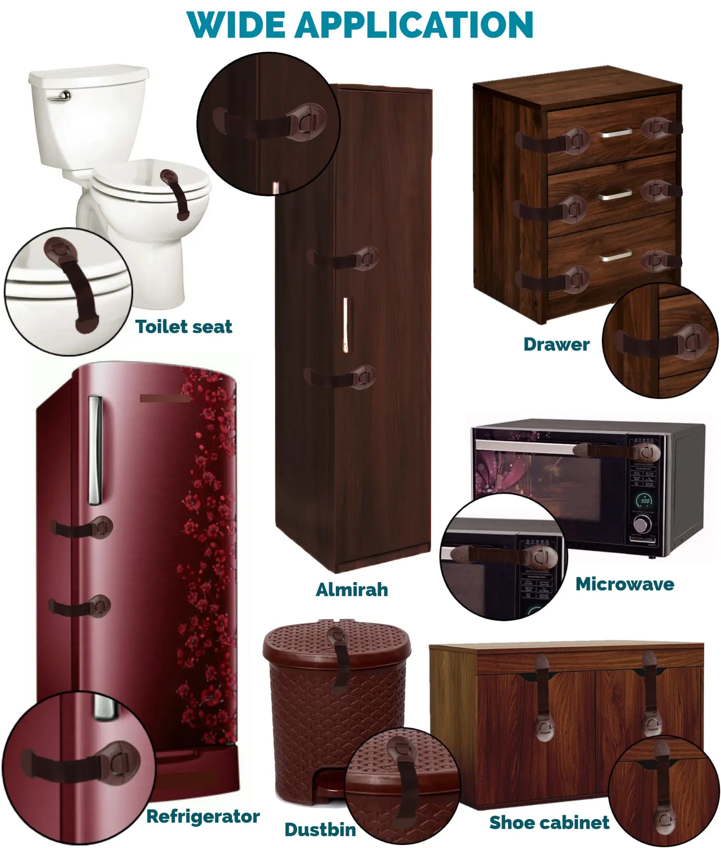 Kiddough Furniture Safety Locks for Kids - Pack of 10, Brown