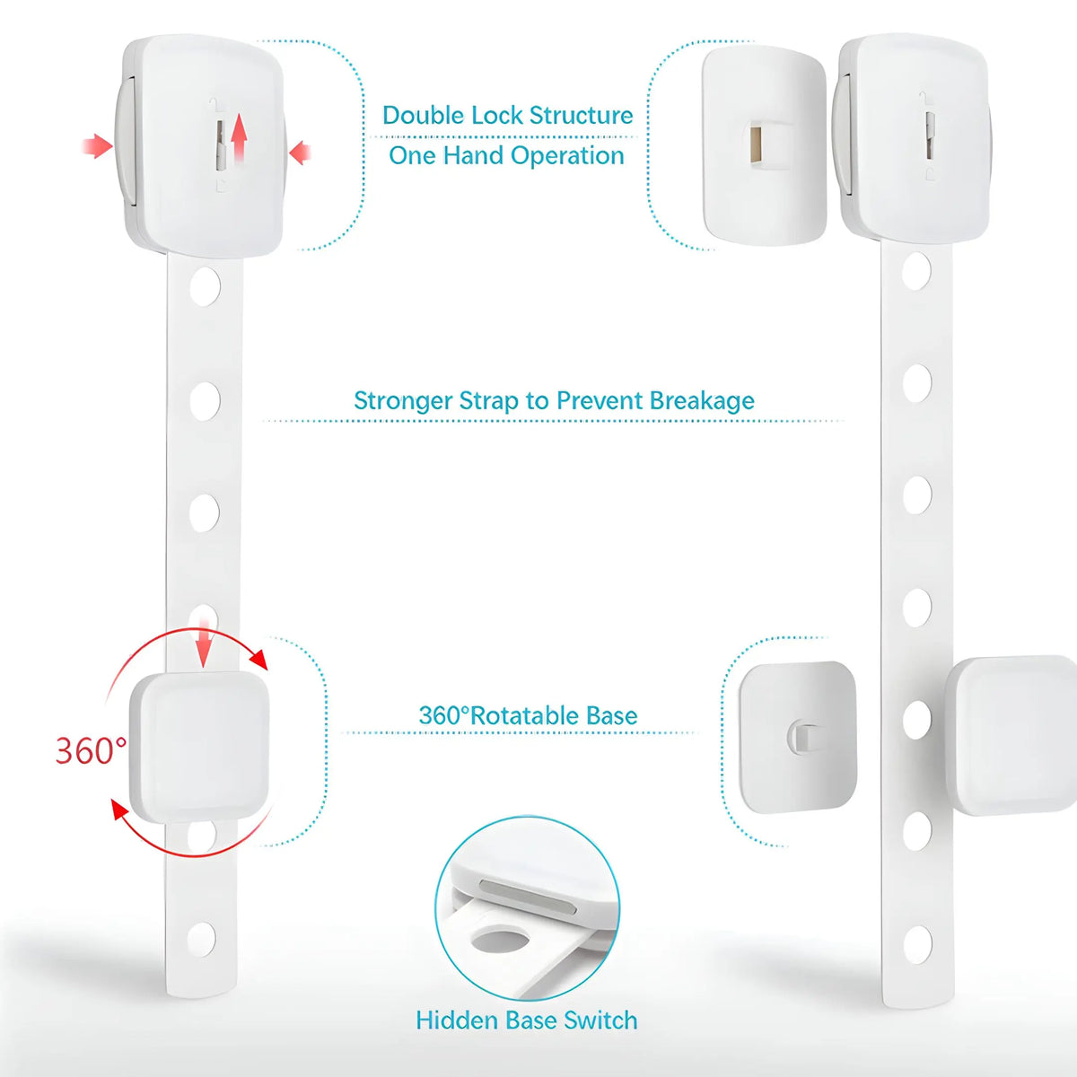 Kiddough Furniture Dual Safety Locks For Kids - Pack Of 4 Locks, Double Lock System