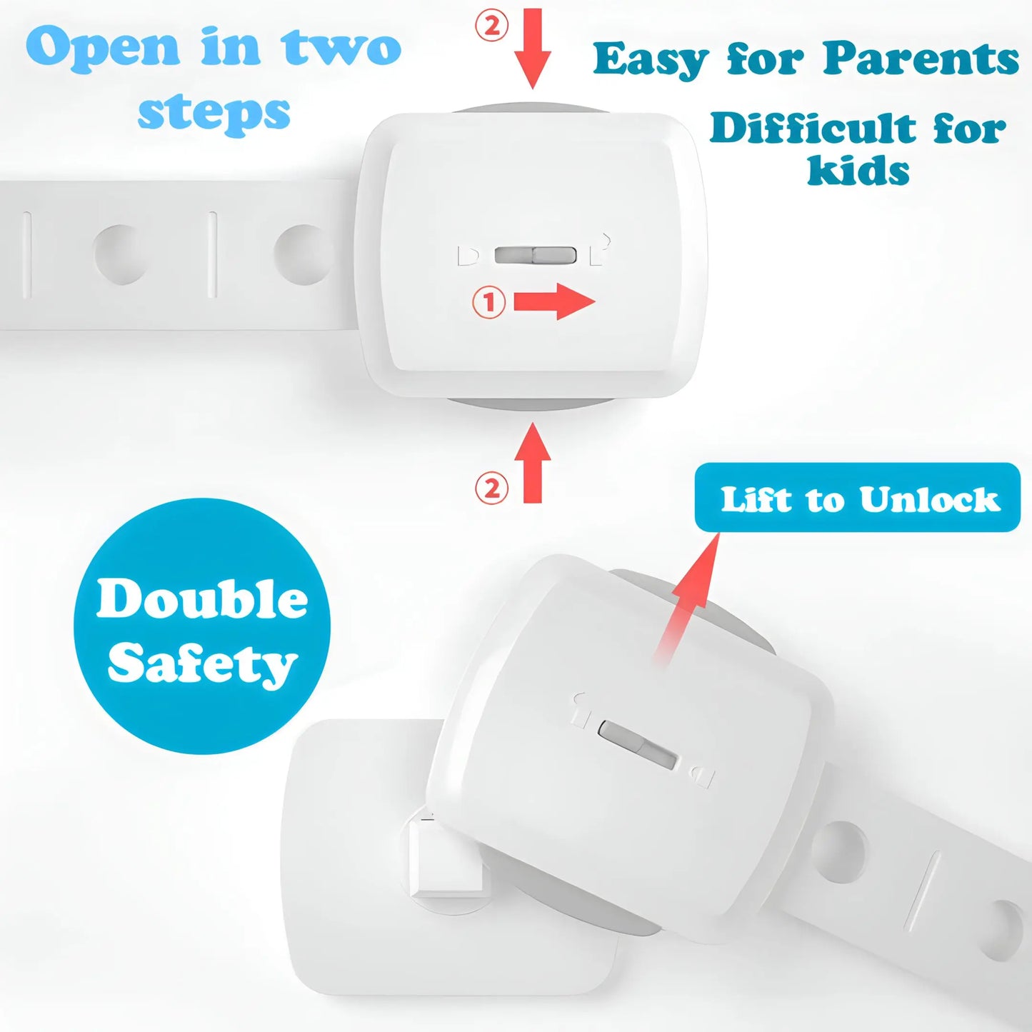 Kiddough Furniture Dual Safety Locks For Kids - Pack Of 4 Locks, Double Lock System