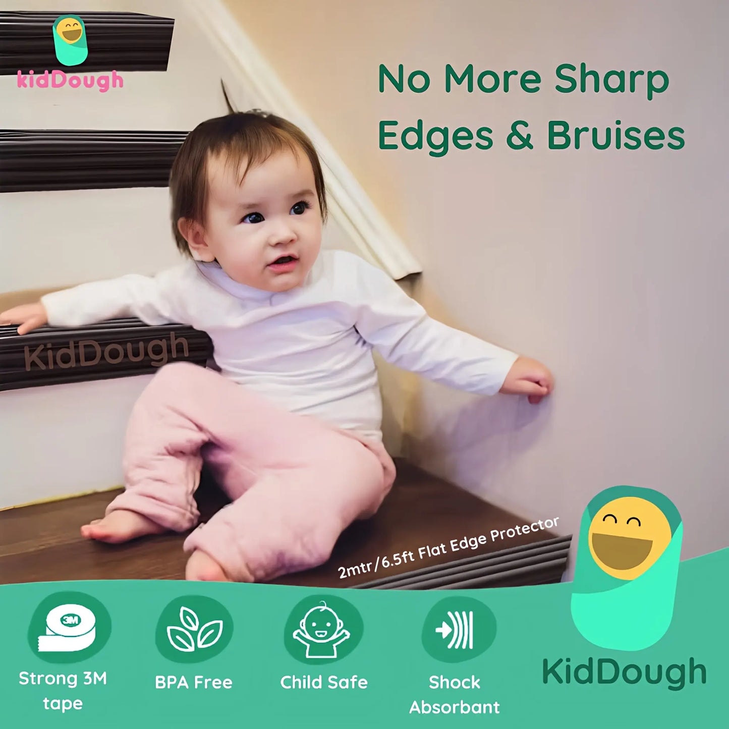 Kiddough Baby Proofing Flat Edge Protector - 2 Mtrs Safety Strip, Black