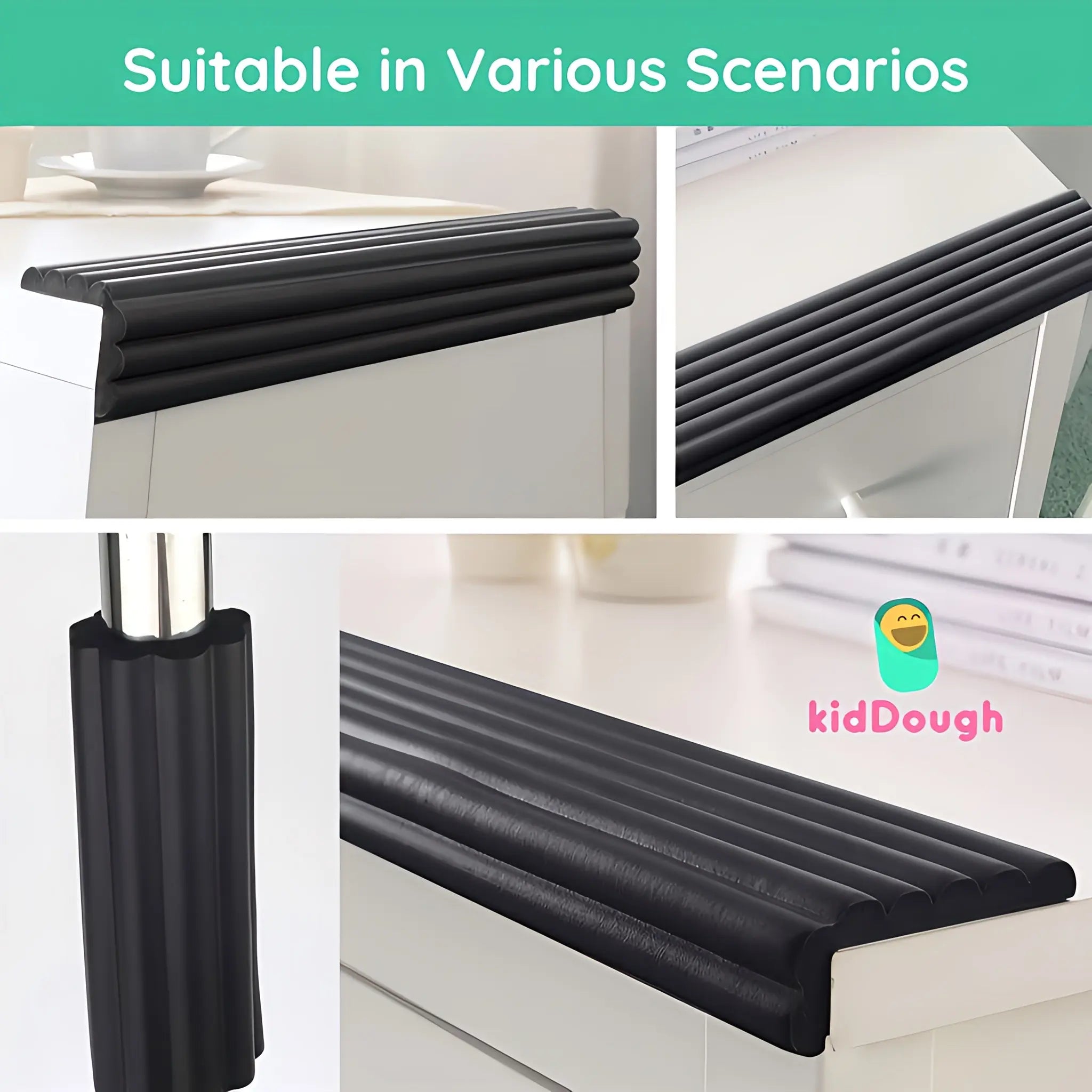 Kiddough Baby Proofing Flat Edge Protector - 2 Mtrs Safety Strip, Black