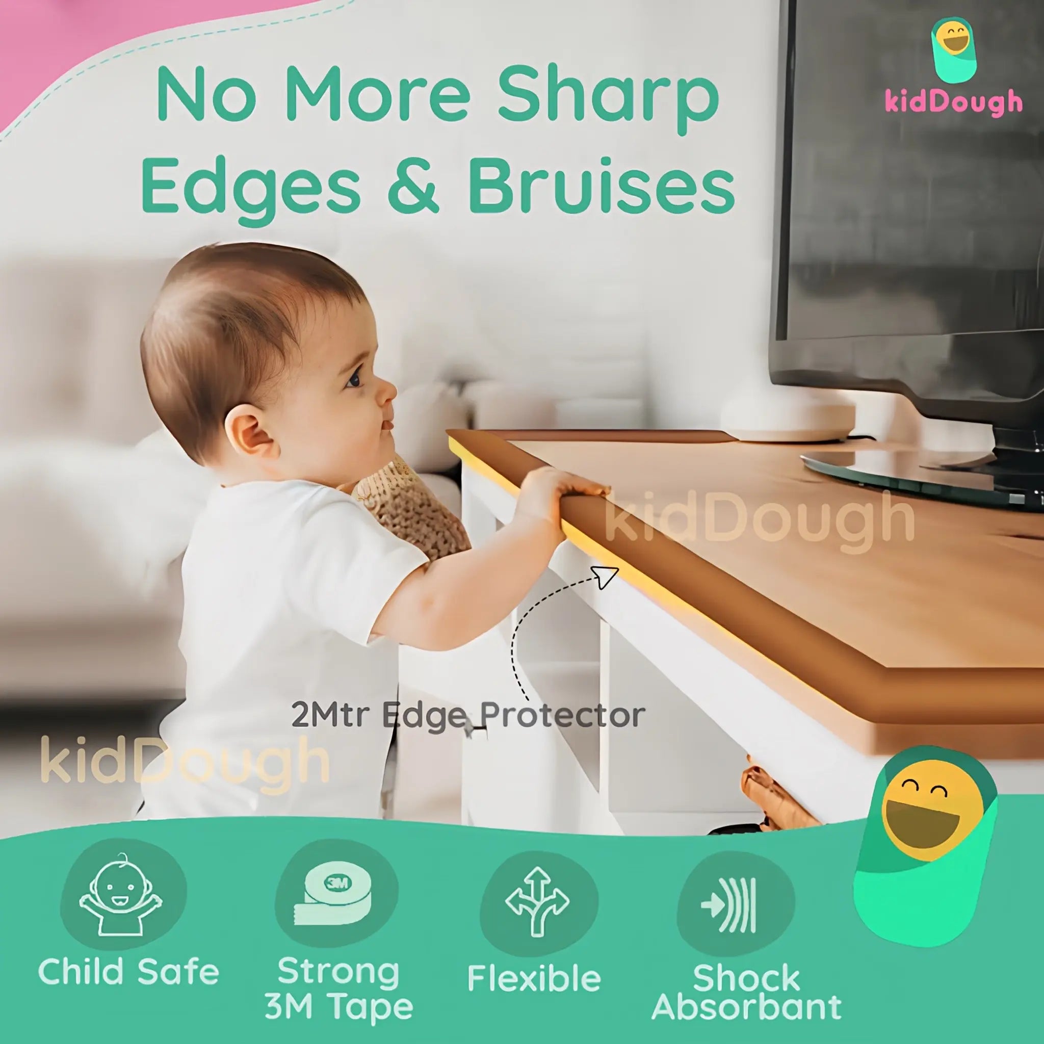 Kiddough Baby Proofing Corner Safety Strip (2 Meters Extra Thick, Light Brown) Secondary image