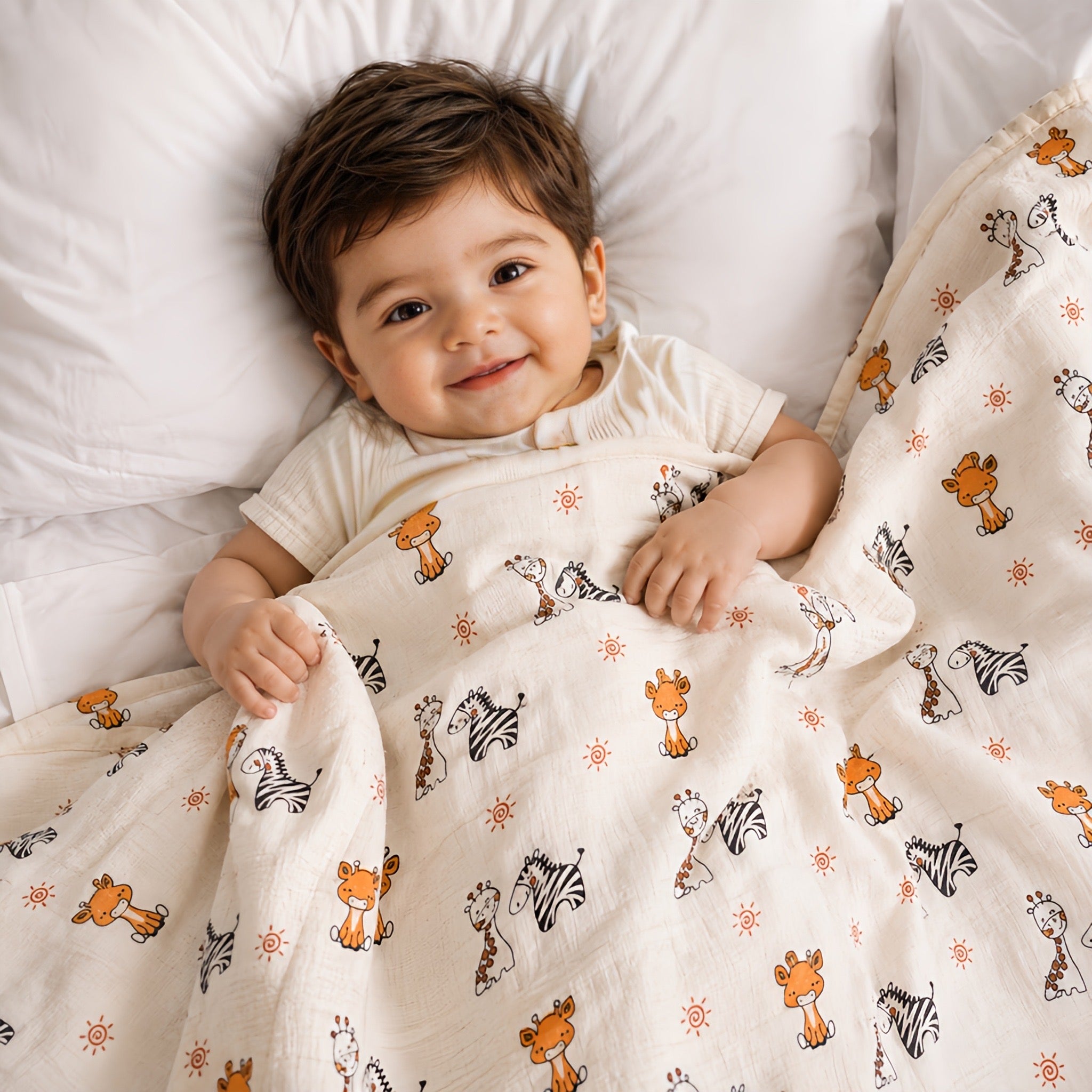 KidDough Ultra-Soft Muslin Baby Blanket for All-Seasons | Soft, Breathable, Lightweight Baby Quilt, Receiving Blanket, Bath Towel, Stroller Cover | 105x105cm for 0-2 Years (Giraffe)