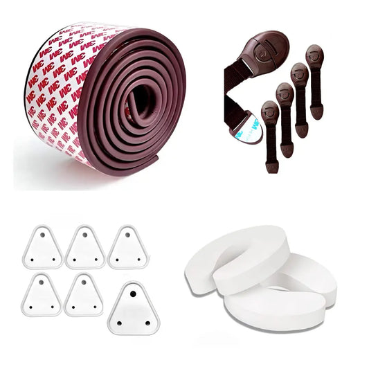 KIddough Baby Proofing Kit with 2M Edge Protector, 5 Safety Locks, 6 Socket Guards, 2 Door Guards, Brown