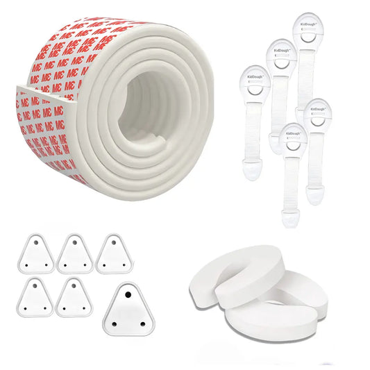 Kiddough Baby Proofing Kit with 2M Edge Protector, 5 Safety Locks, 6 Socket Guards, 2 Door Guards, White