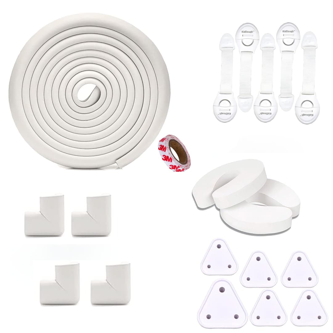 Baby Proofing Kit with 5M Edge Protector, 4 Corner Guards, 6 Socket Guards, 2 Door Guards, 5 Safety Locks, White