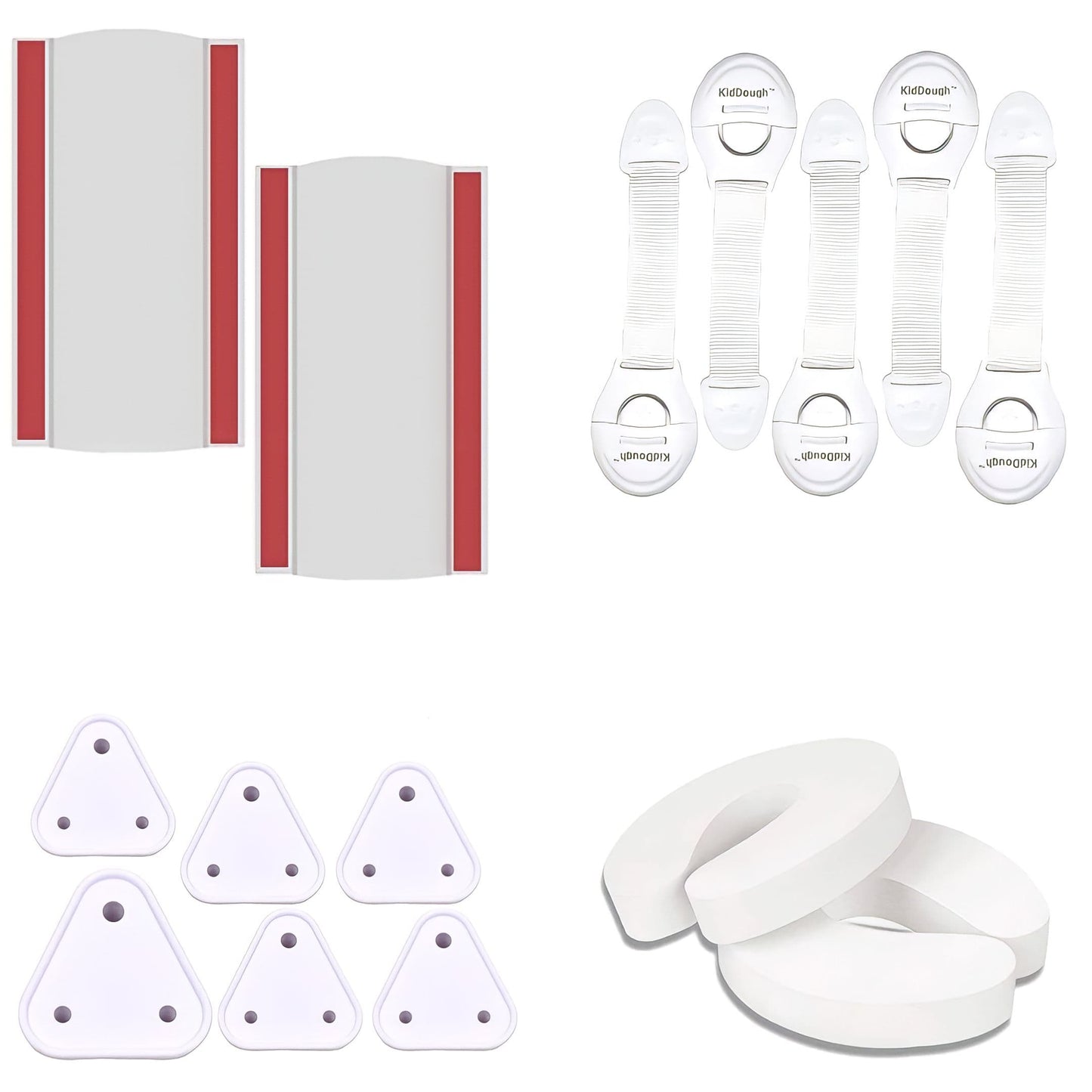 Kiddough Baby Safety Kit - 2 Finger Pinch Door Hinge Guards + 2 C-Shape Door Stopper + 6 Socket Guards + 5 Child Safety Locks For Drawers, Cabinets
