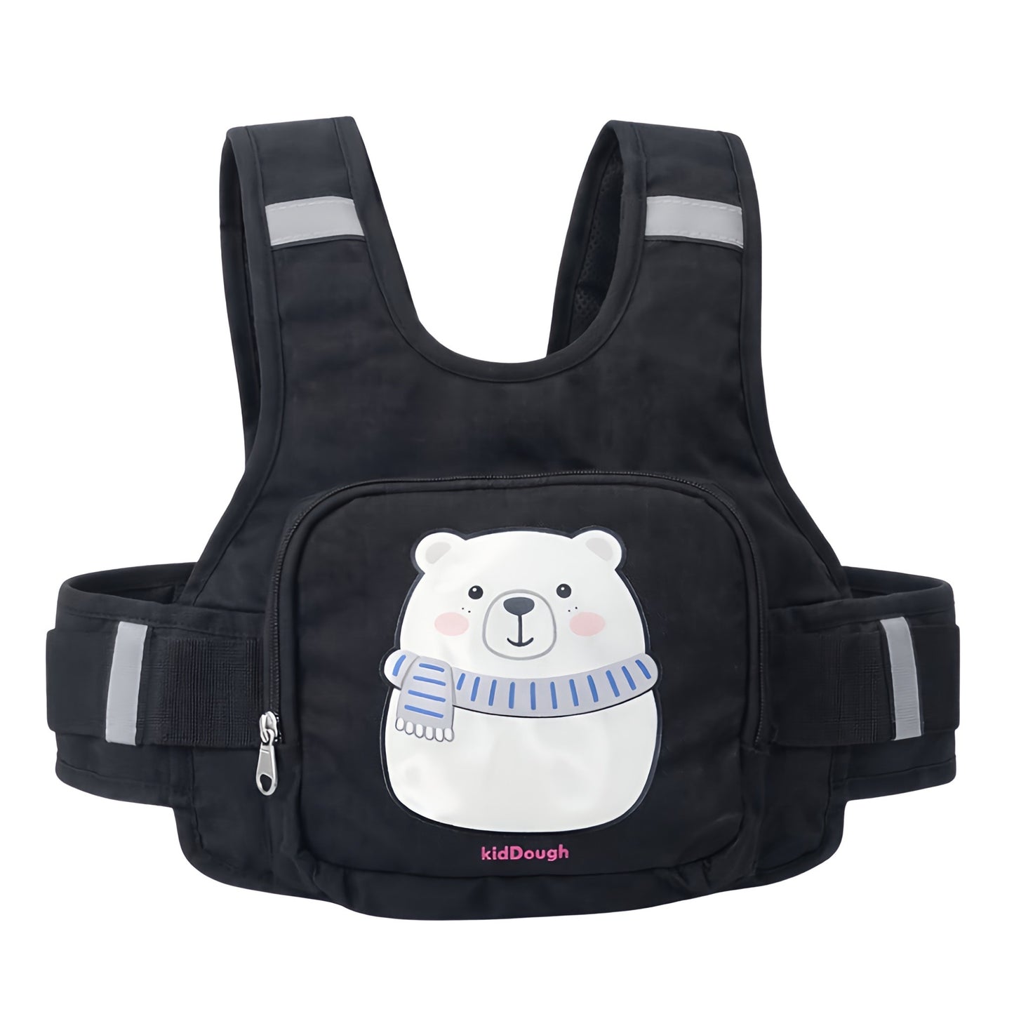 KidDough Baby Safety Belt for Two Wheeler Bike/Scooty | Harness Safety Belt for Kids Safety | Strong Buckles with Adjustable Straps and Double Stiching for Extra Safety (With Storage (Black))