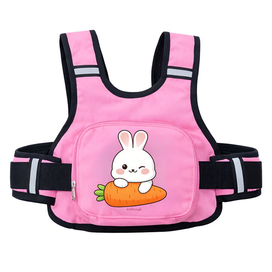 KidDough Baby Safety Belt for Two Wheeler Bike/Scooty | Harness Safety Belt for Kids Safety | Strong Buckles with Adjustable Straps and Double Stiching for Extra Safety (With Storage (Pink))