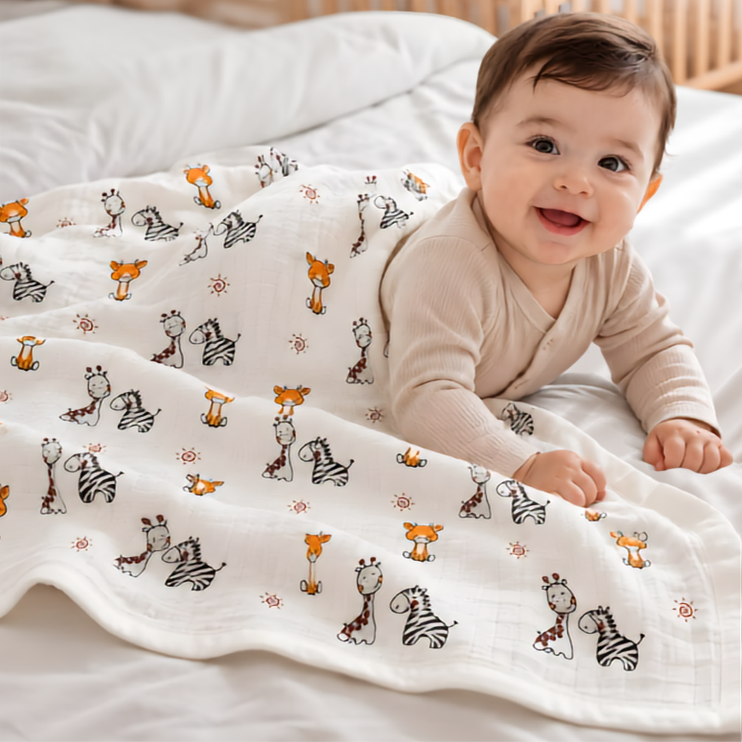 KidDough Ultra-Soft Muslin Baby Blanket for All-Seasons | Soft, Breathable, Lightweight Baby Quilt, Receiving Blanket, Bath Towel, Stroller Cover | 105x105cm for 0-2 Years (Giraffe)