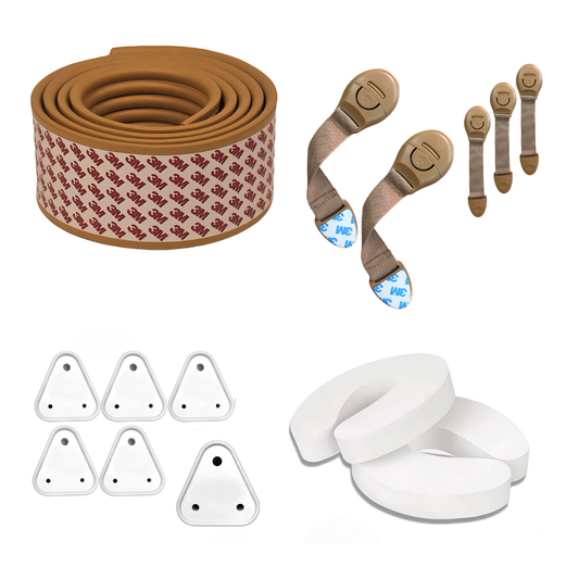 Kiddough Baby Proofing Kit with 2M Edge Protector, 5 Safety Locks, 6 Socket Guards, 2 Door Guards, Wooden