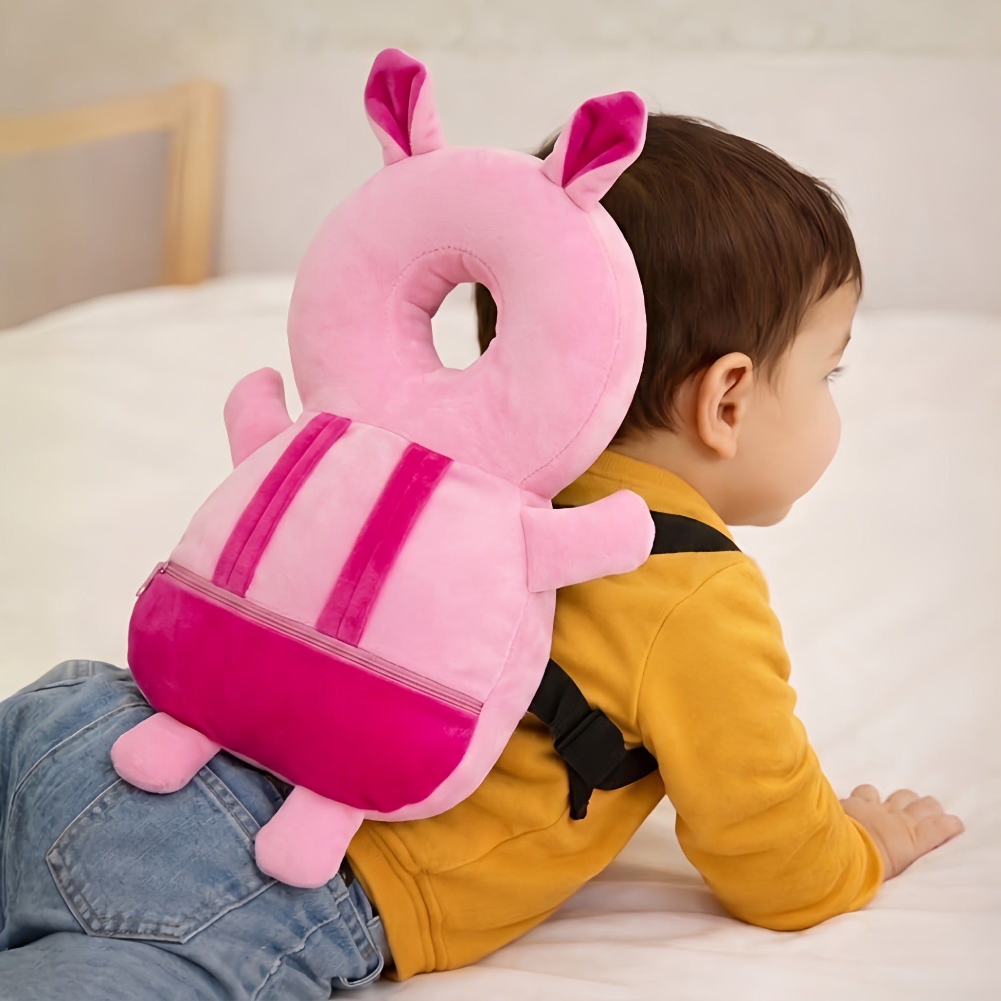 KidDough Rabbit Shape Head Protector, Cushioned Backpack for Babies | 6 Months - 36 Months | Lightweight (Pink Rabbit)