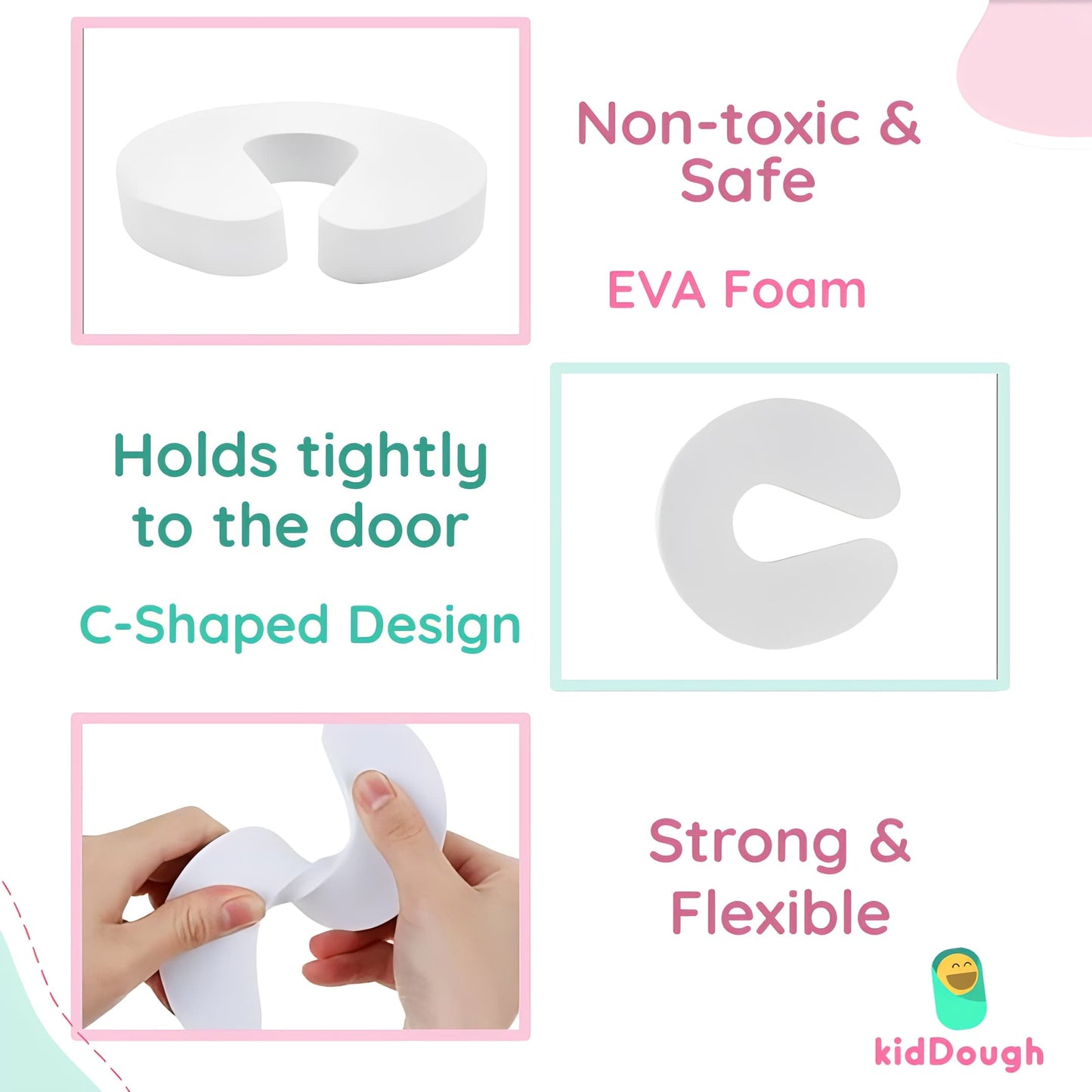 Kiddough Baby Proofing Finger Pinch Door Guard - Pack of 6 White C-Shape
