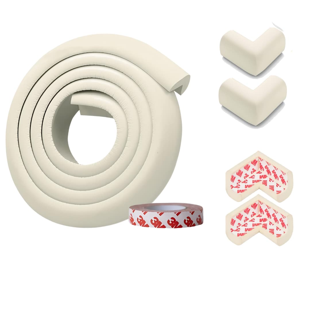 Kiddough Baby Proofing Safety Strip And Corner Guard (2 Mtrs Roll + 4 Guards, White)