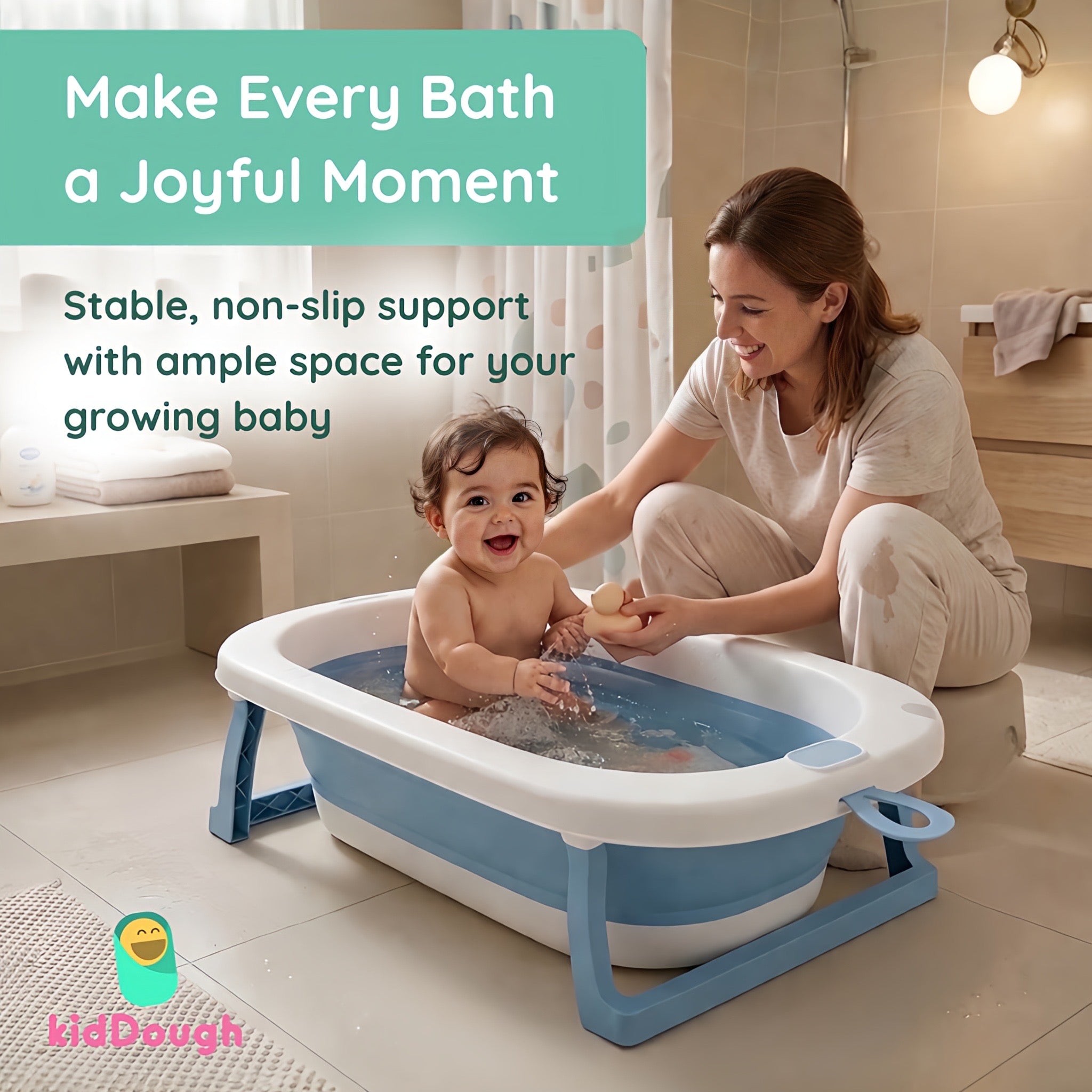 Kiddough Baby Bathtub, Foldable, Non Slip, Durable, Easy to Store and Use with Cushion (Blue (without Cushion)) Secondary image