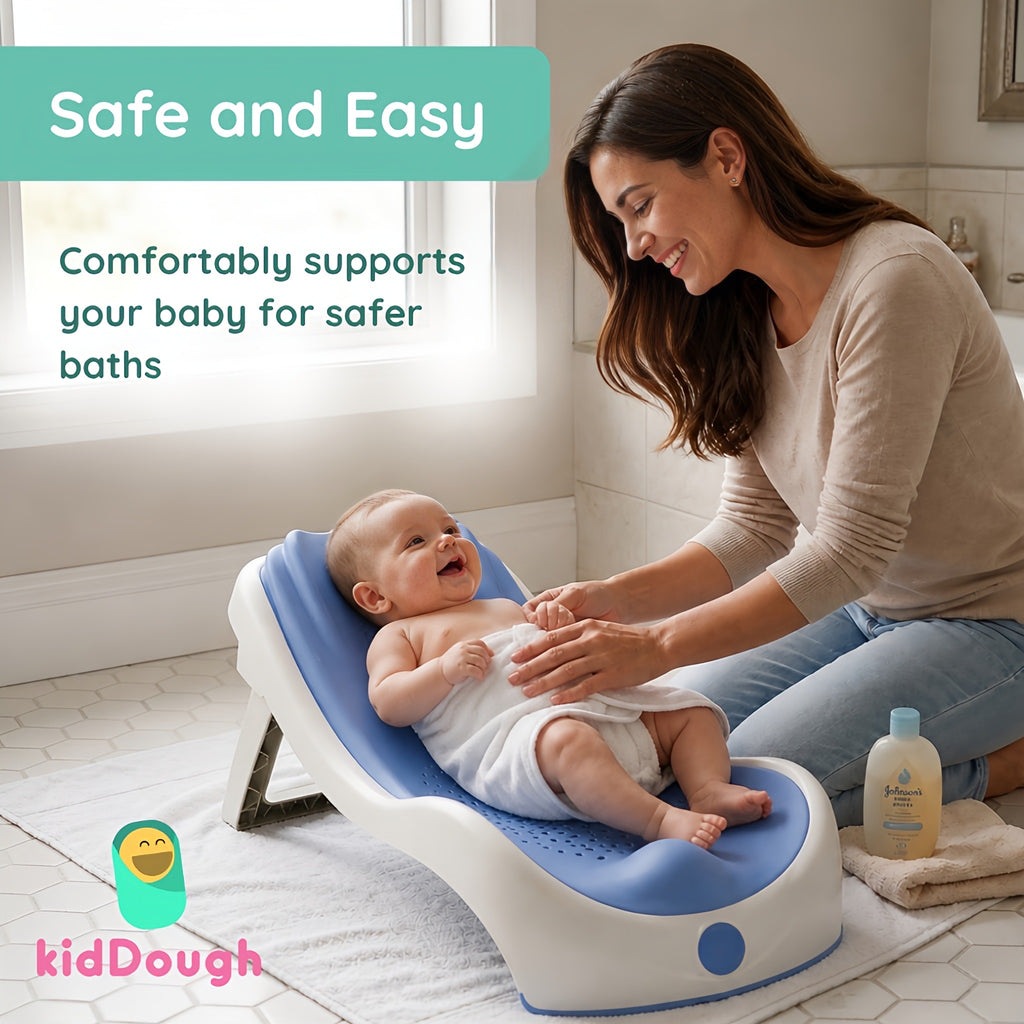 Kiddough Baby Bather, Non-Slip, Adjustable, Foldable, Durable (Blue)