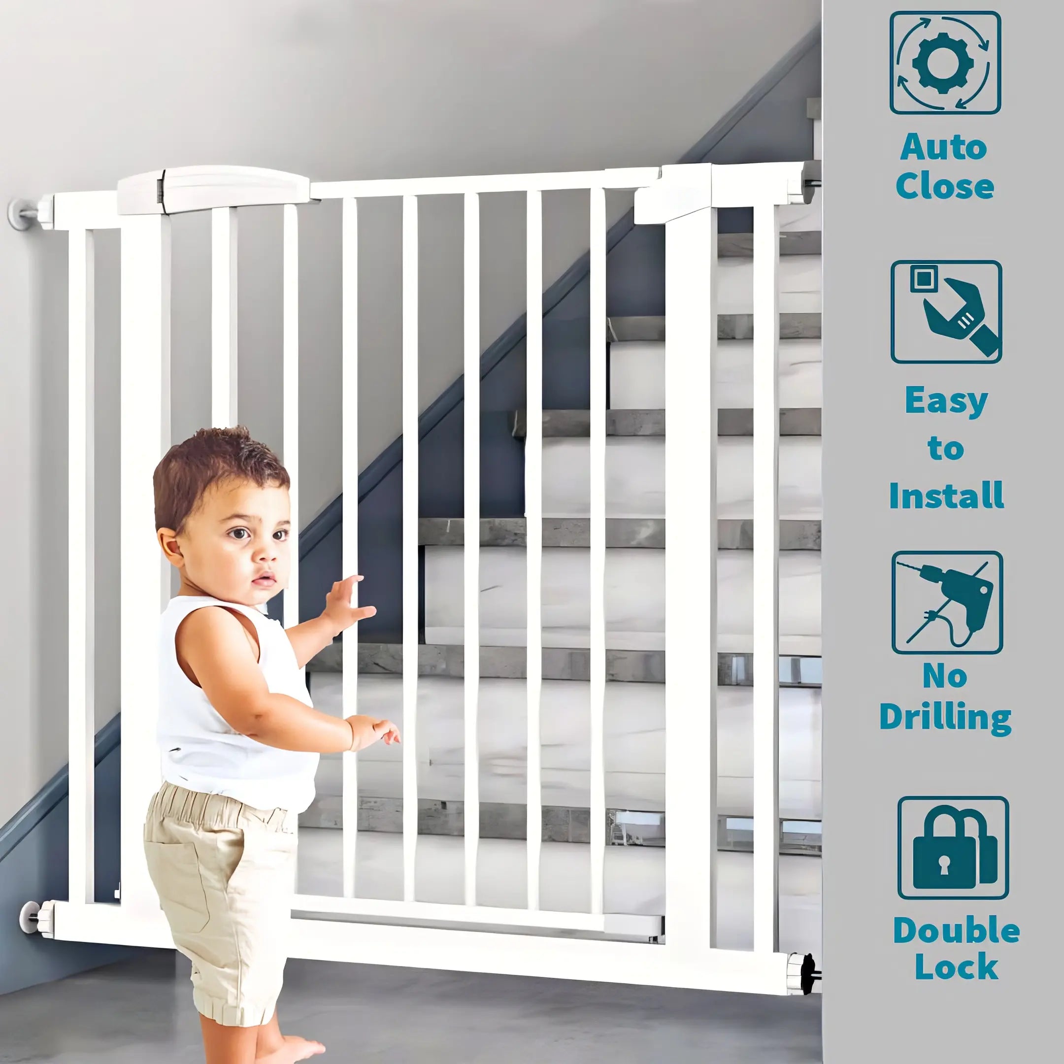 Kiddough Baby Safety Gate - (82-89cms Adjustable Width Coverage)